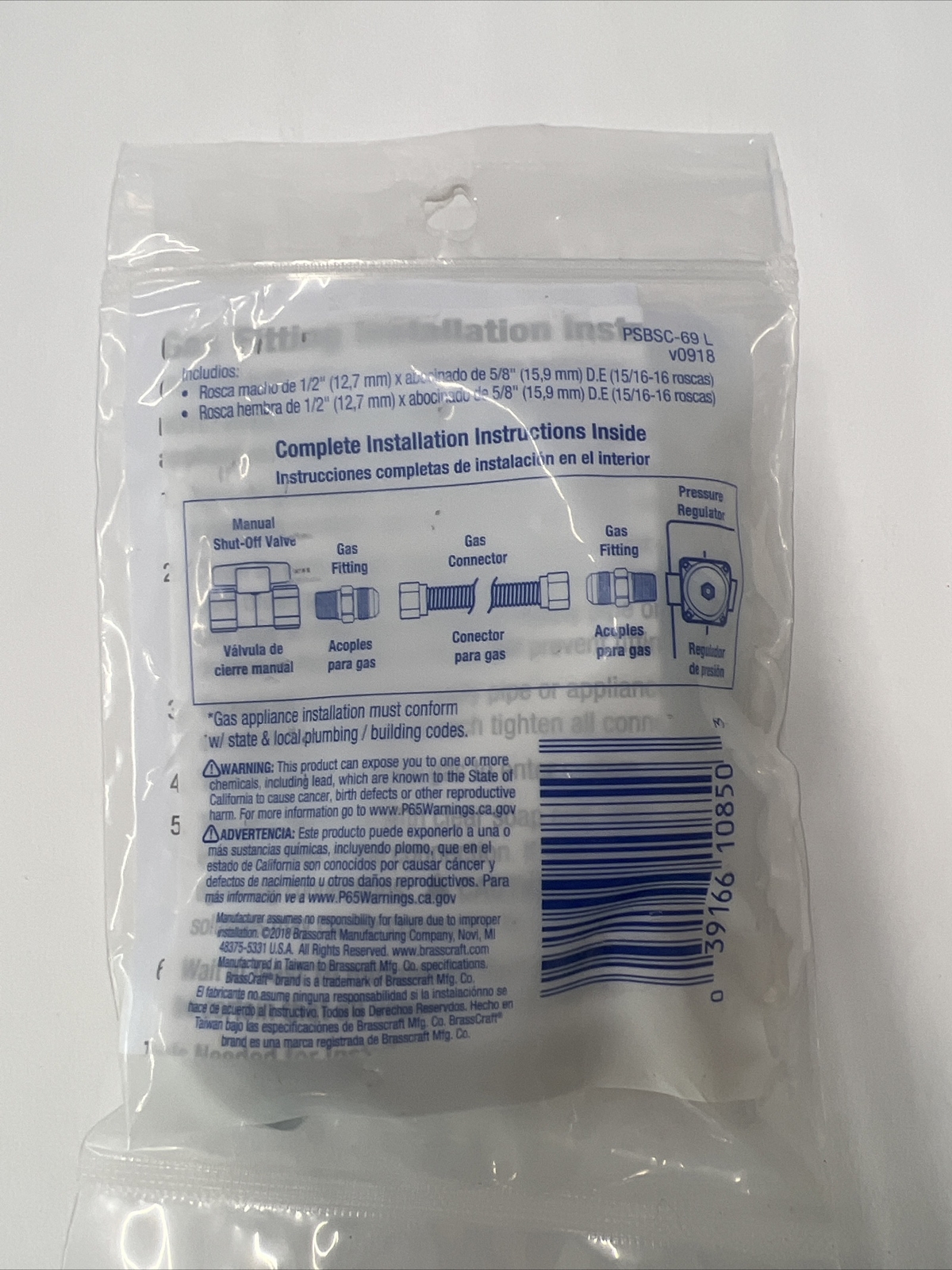 BrassCraft (PSBSC-69L) 1/2” Gas Fittings W/ 1/2” M.I.P And F.I.P (E)