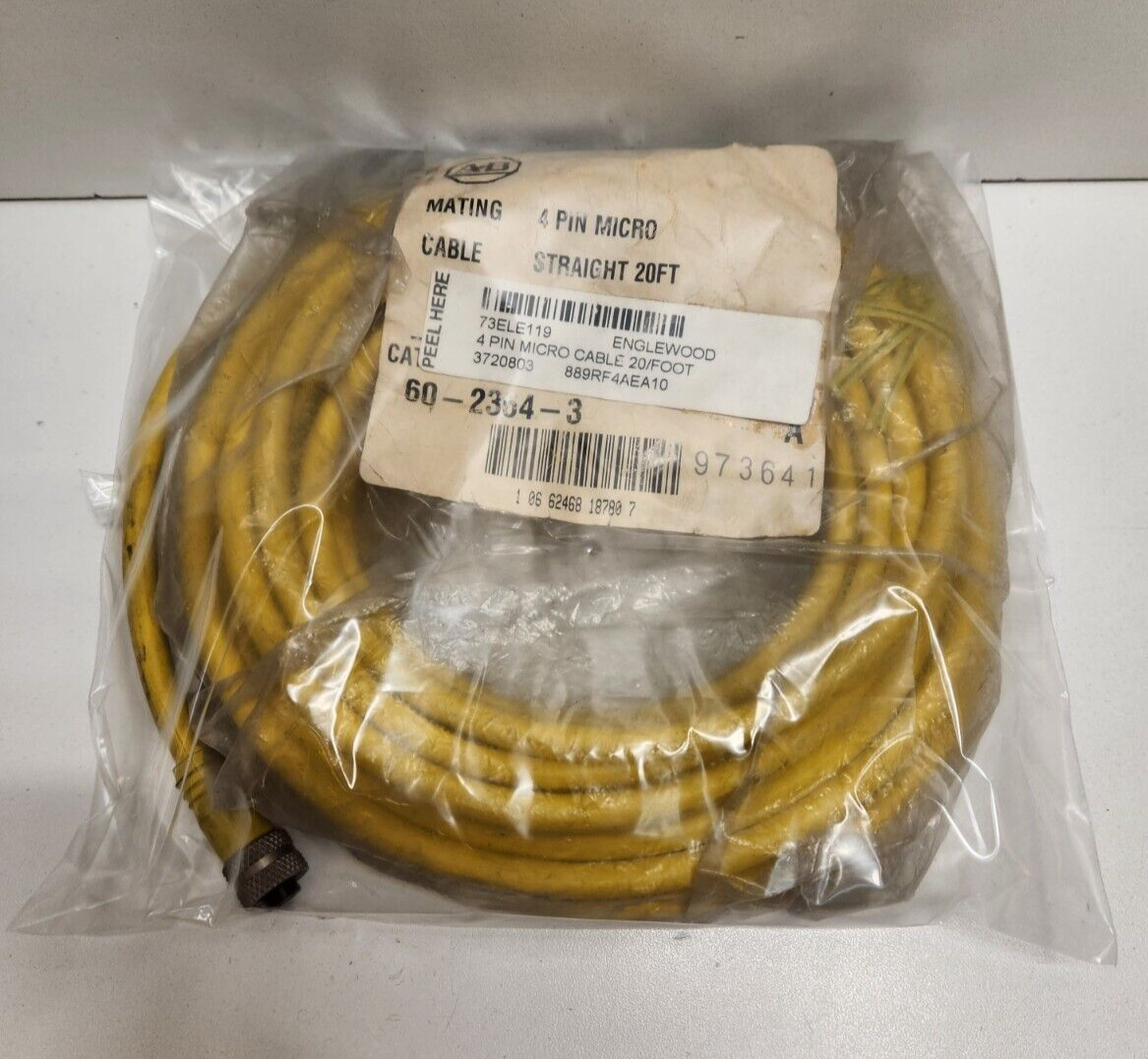 NEW OLD STOCK! ALLEN-BRADLEY 20FT 4PIN MICRO STRAIGHT CABLE 60-2364-3