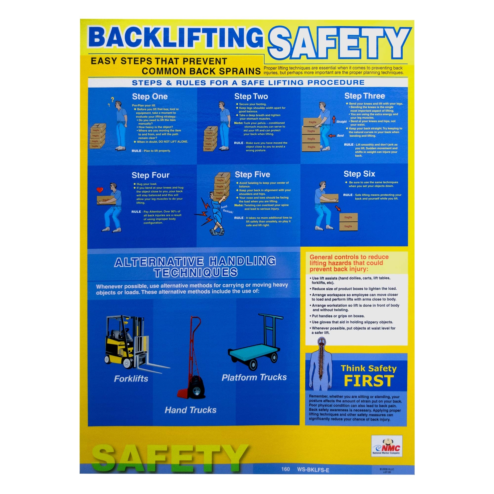 NMC PST001 Back Lifting Safety Poster 18 in. x 24 in. Laminated Paper Safety