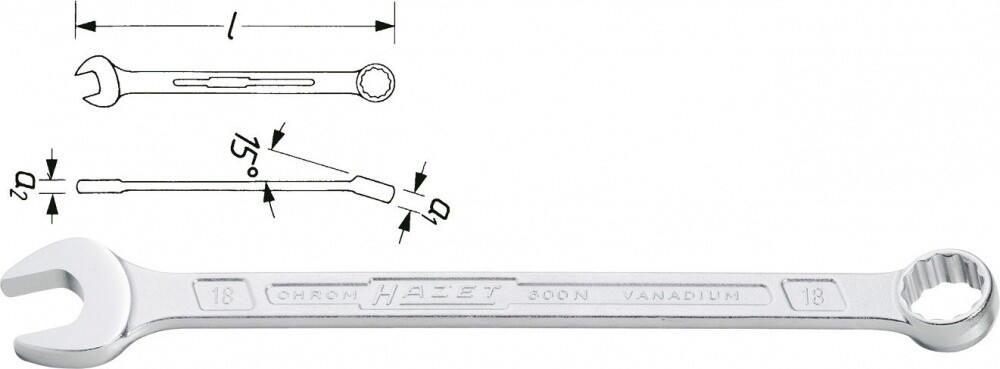 Hazet Ring Open End Wrench External Double Hex Profile 600NA-1/2