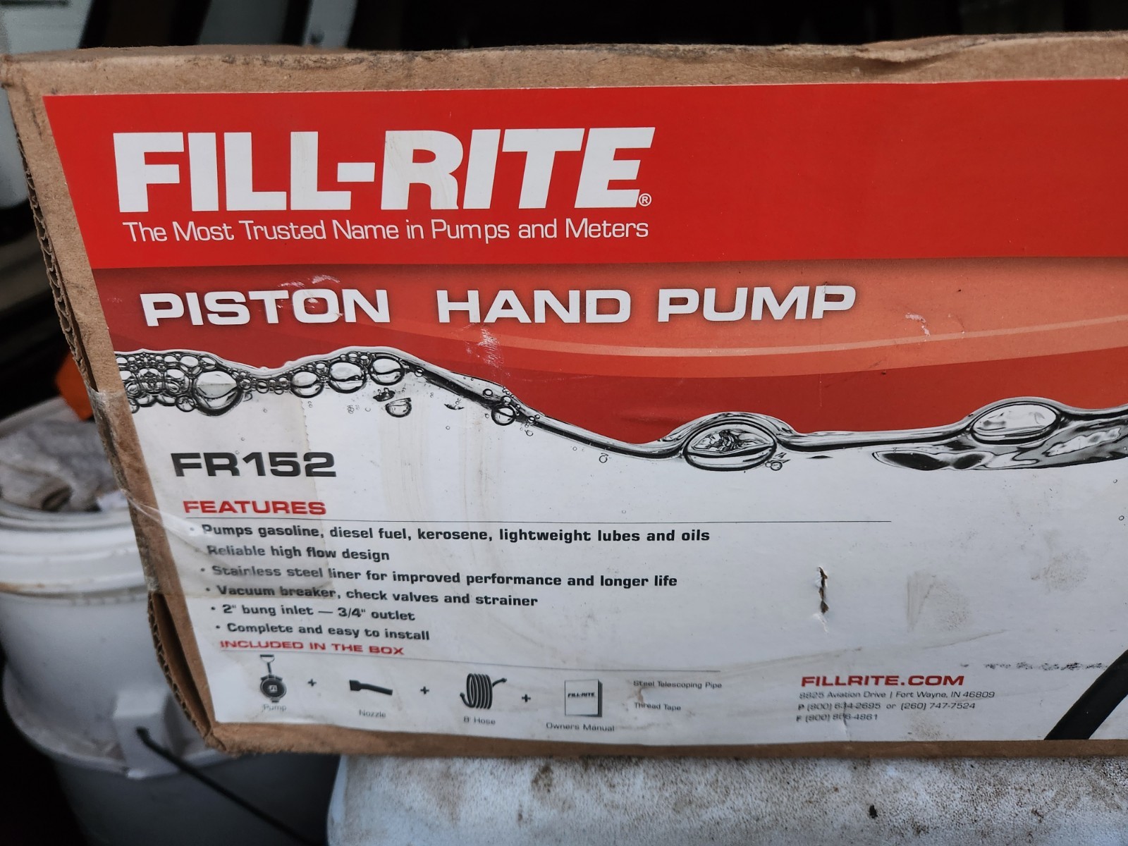 NEW IN BOX Fill-Rite FR152 Piston Hand Pump with Hose & Nozzle Spout, Red
