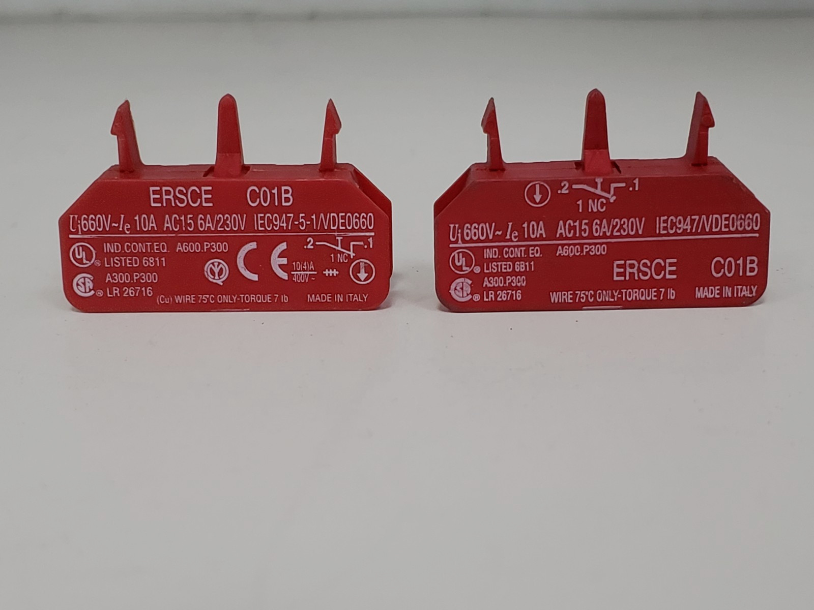 ERSCE C01B CONTACT BLOCK RED 1NC 230V (LOT OF 4)