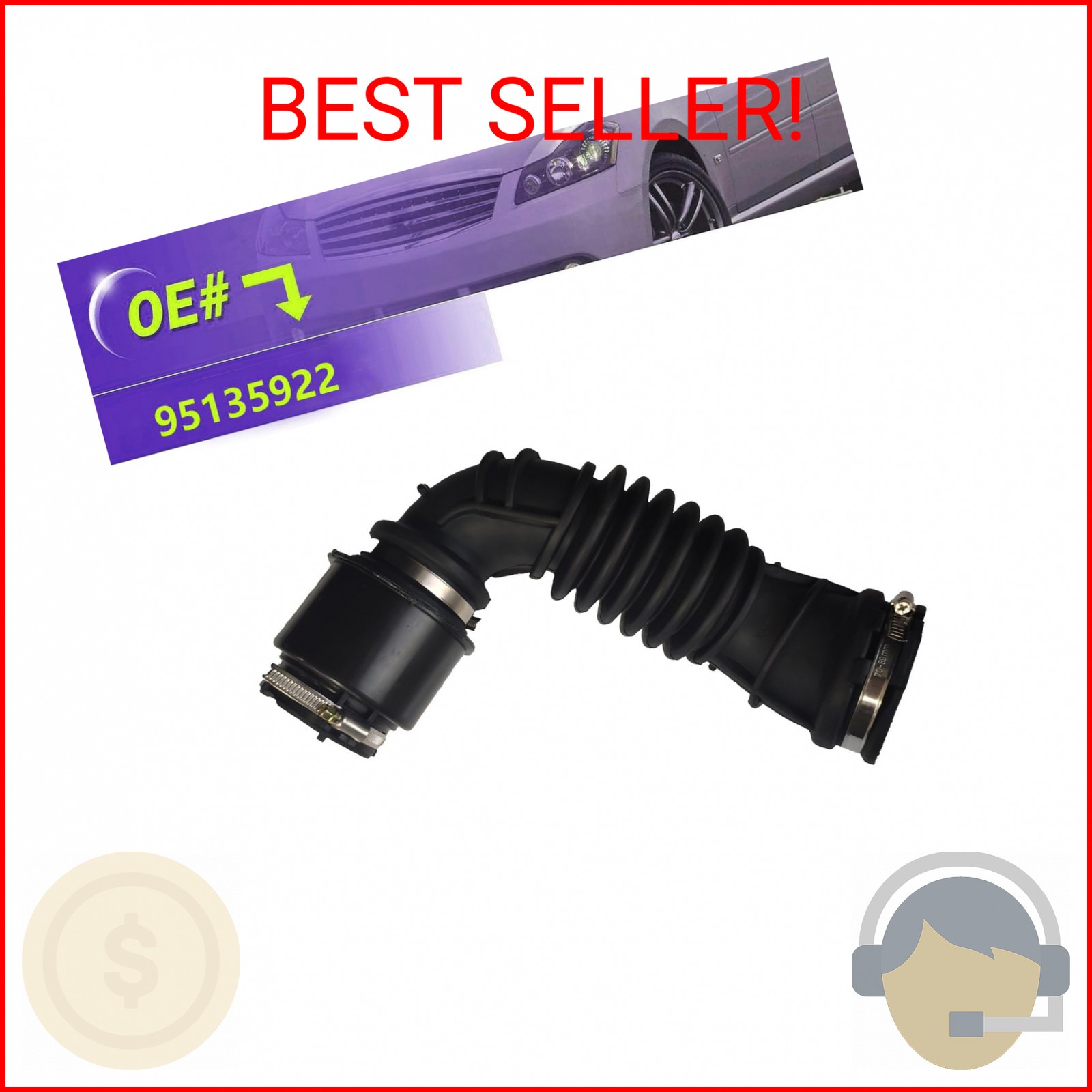 Air Intake Hose, Auto Parts Air Intake Hose Rubber Air Filter Hose 95135922 For