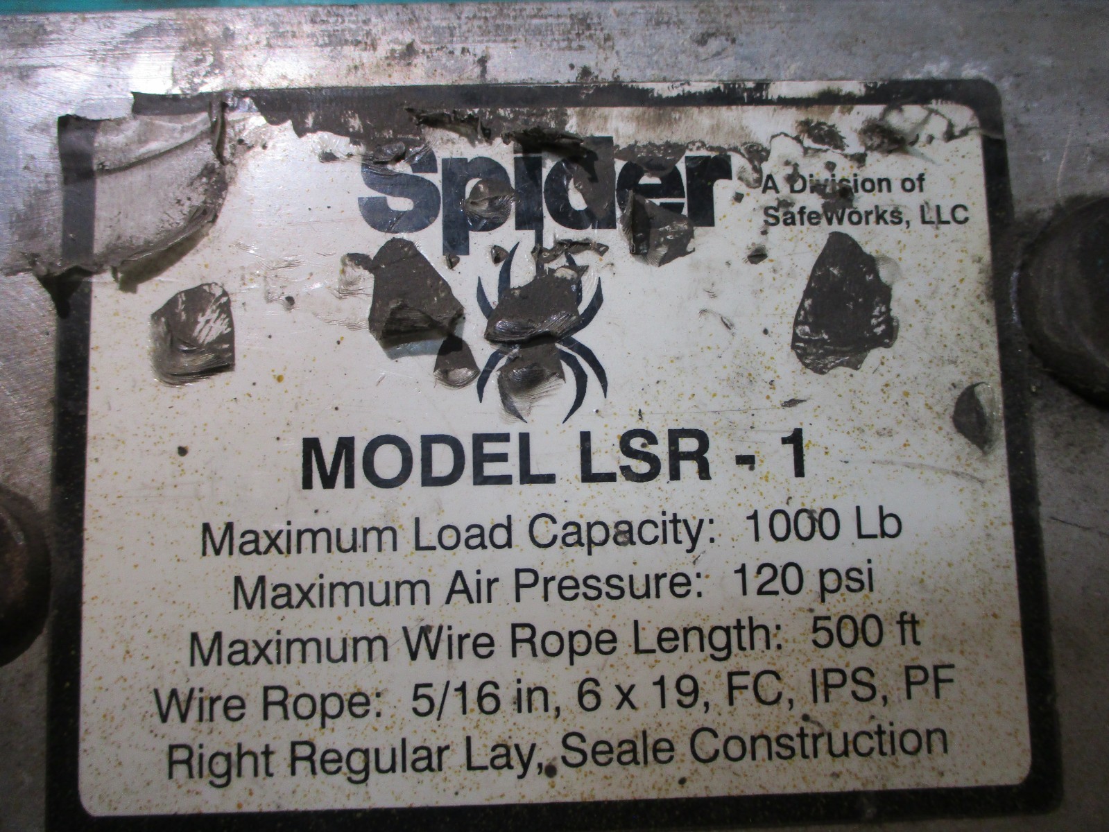 Spider LSR-1 Max. Load Cap. 1000LBS 120PSI 500FT Wire Rope 5/16″ 53575IPL