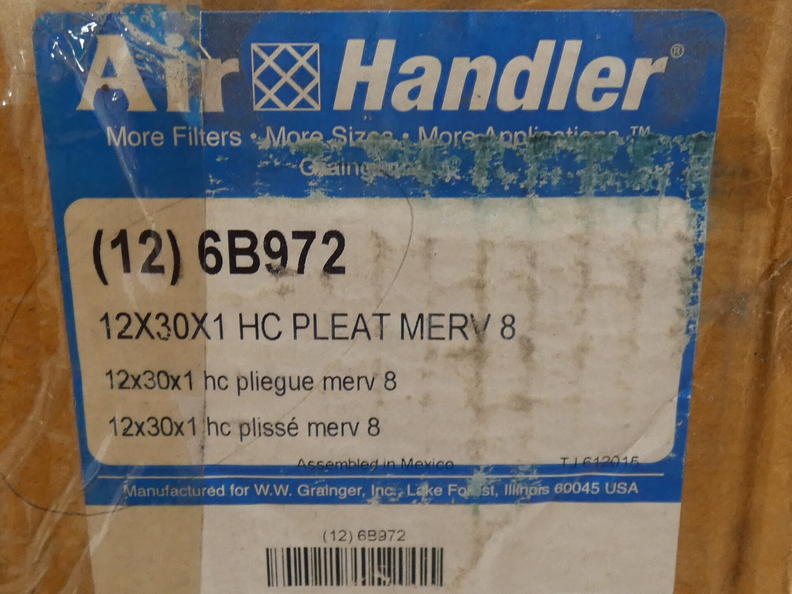 *Box of 12* Air Handler 6B972 12x30x1 Pleated Air Filter MERV 8 – NEW Surplus!