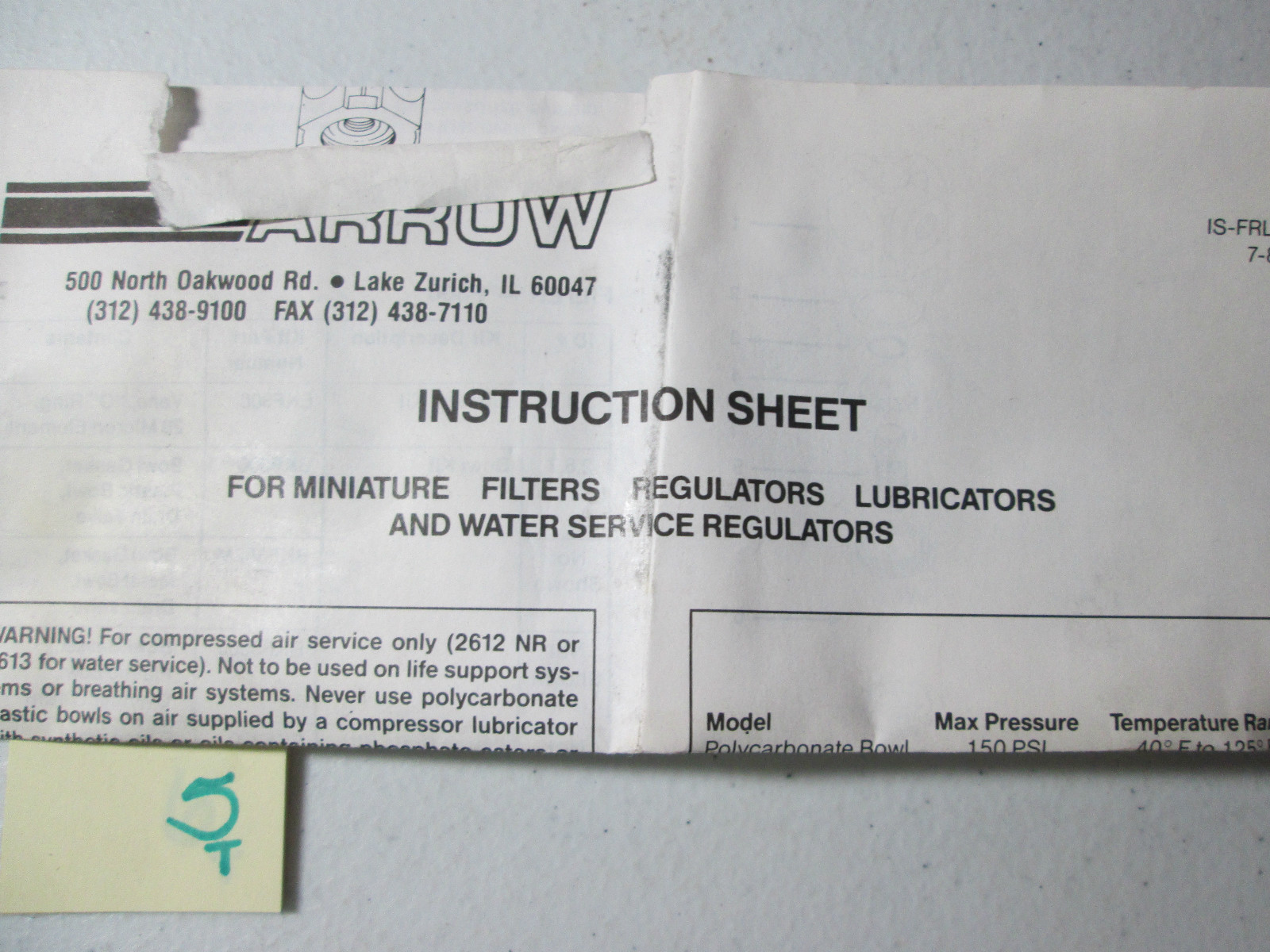 NEW IN BOX ARROW 7682 1/4 TRIO 1/4″ MINIATURE TRIO FILTER REGULATOR (W2)