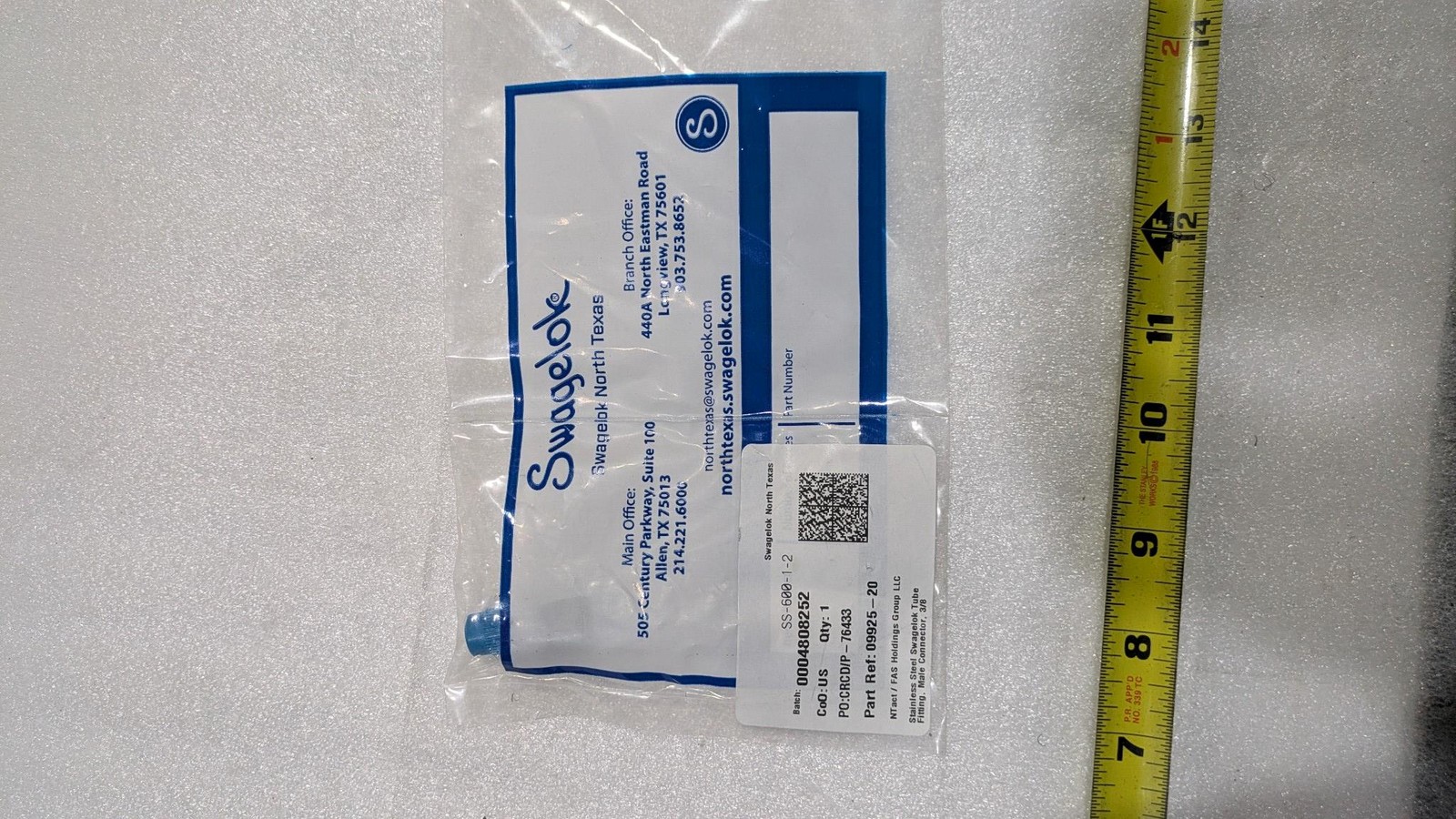 SWAGELOK SS-600-1-2 76433 09925-20