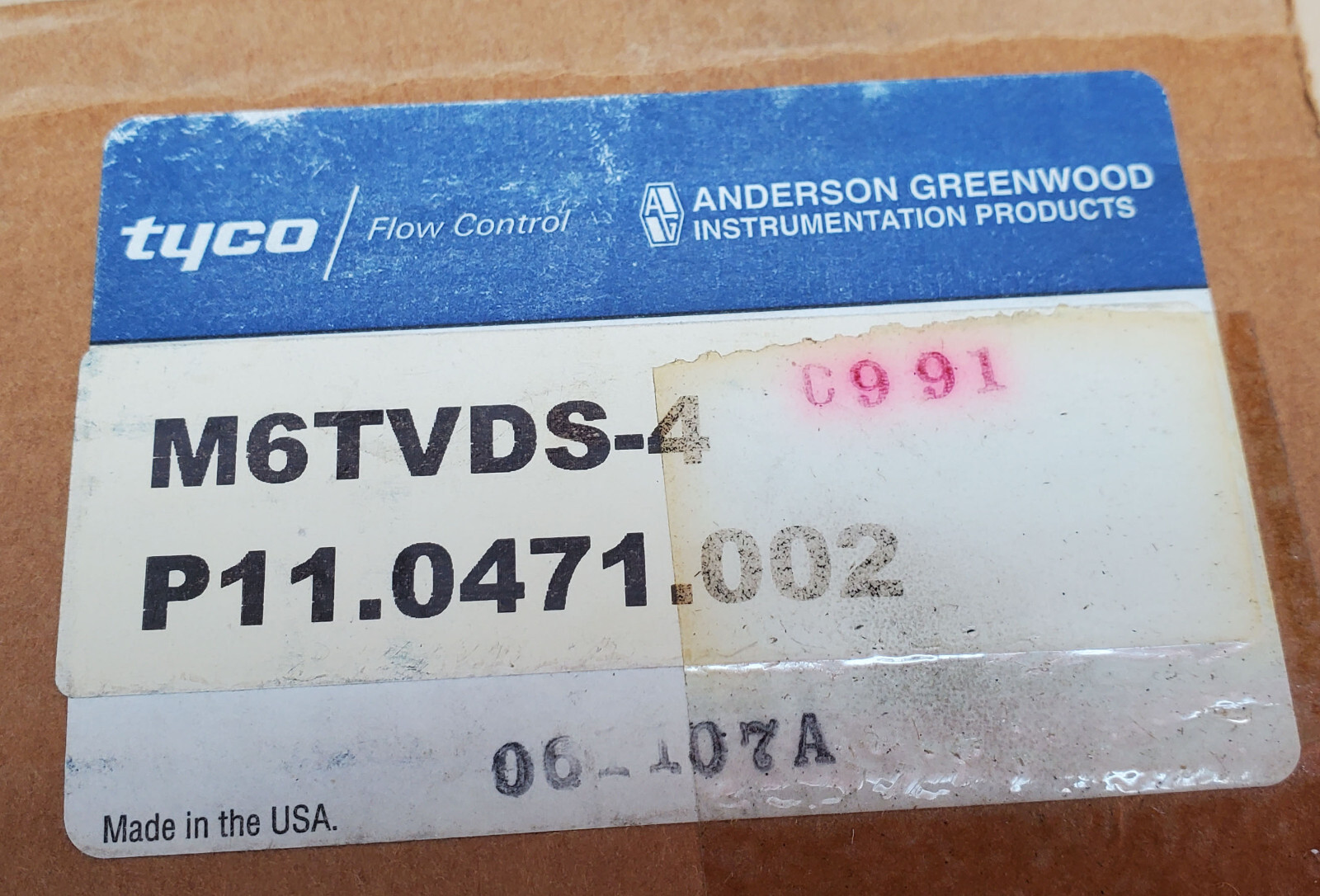 Tyco Anderson Greenwood Natural Flow Gas Manifold Control M6TVDS-4
