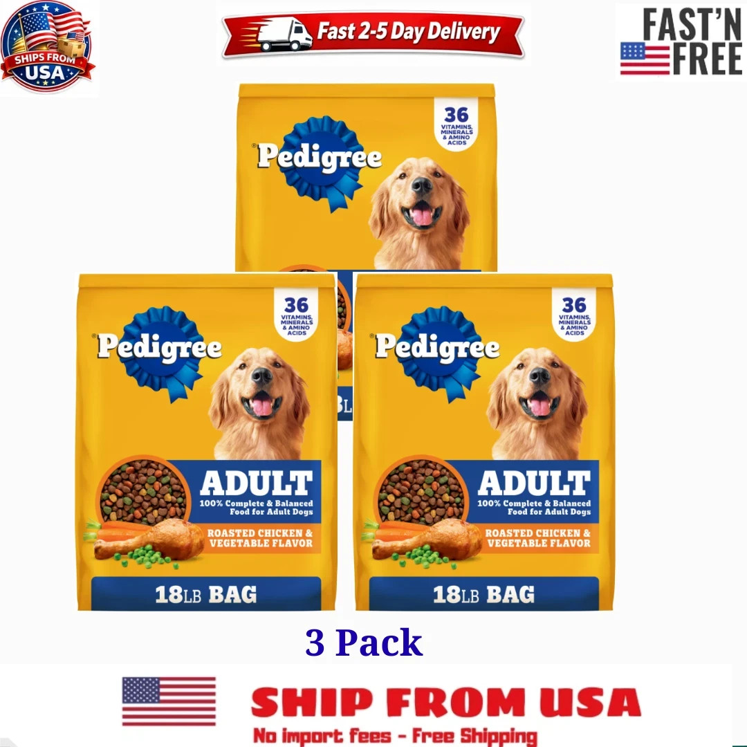 3 PACK Pedigree Adult Dry Dog Food, Roasted Chicken & Vegetable, 18 lb