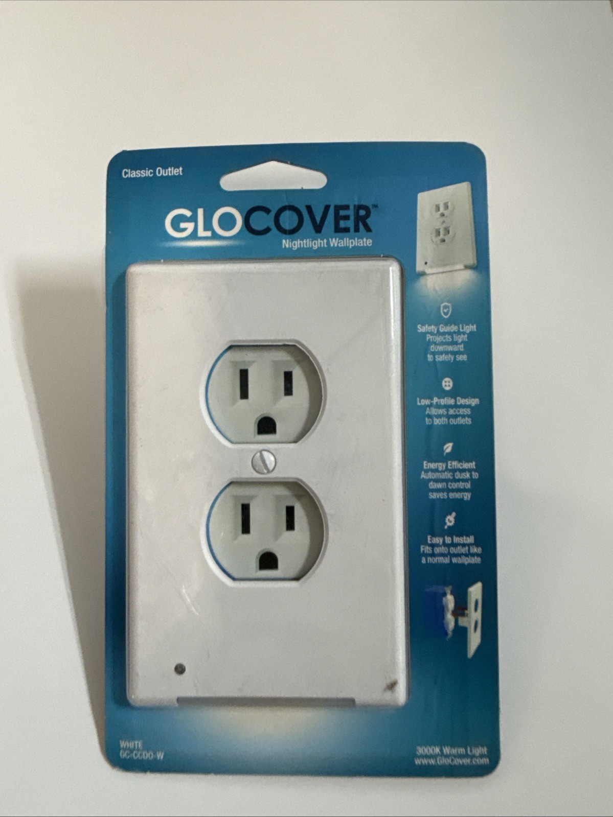 GloCover Deco Outlet Motion Activated Wall Plate Night Light Plastic White