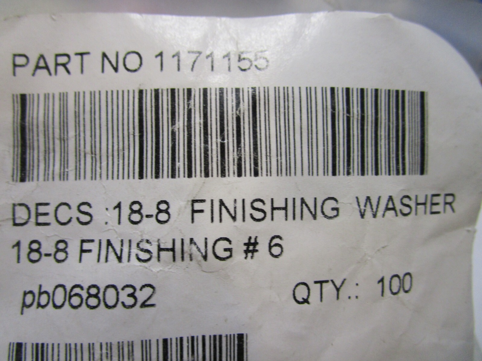 # 6 18-8 Stainless Steel Finishing Washer QTY 100