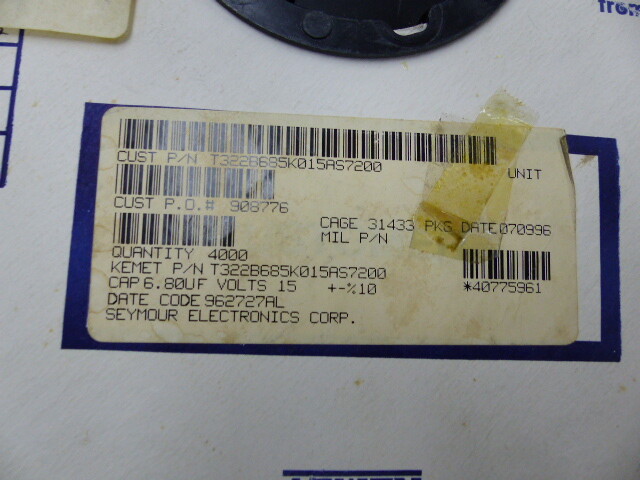 KEMET ELECTRONICS CORP T322B685K015AS7200 Qty of 100 per Lot CAP TANT 6.8UF 15V