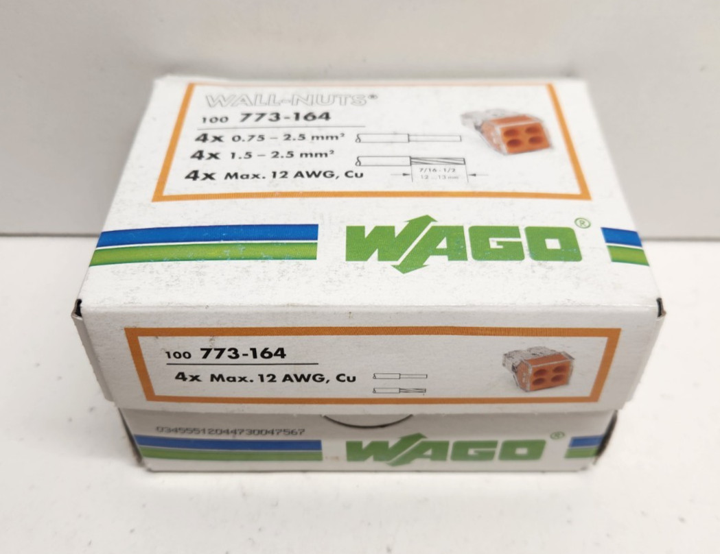 LOT OF 100 NEW IN BOX! WAGO 4X 12AWG PUSH WIRE CONNECTOR HOUSINGS 773-164