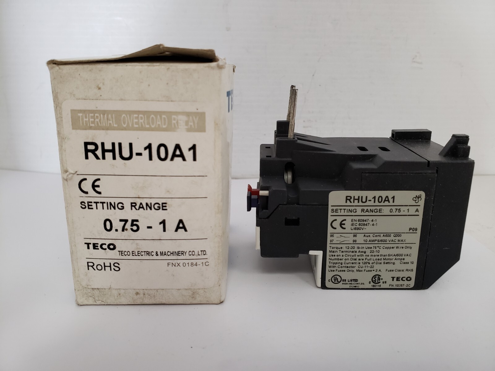 TECO RHU-10A1 THERMAL OVERLOAD RELAY 3 POLE 0.75-1 A 2 NO 2NC NIB