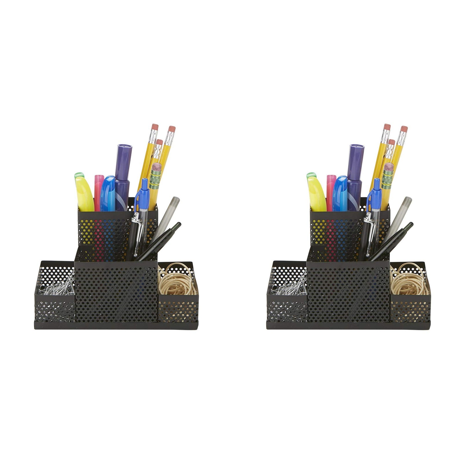 Mind Reader Desk Organizer [4-Compartment, 2-Piece Same Set] – Supplies Black