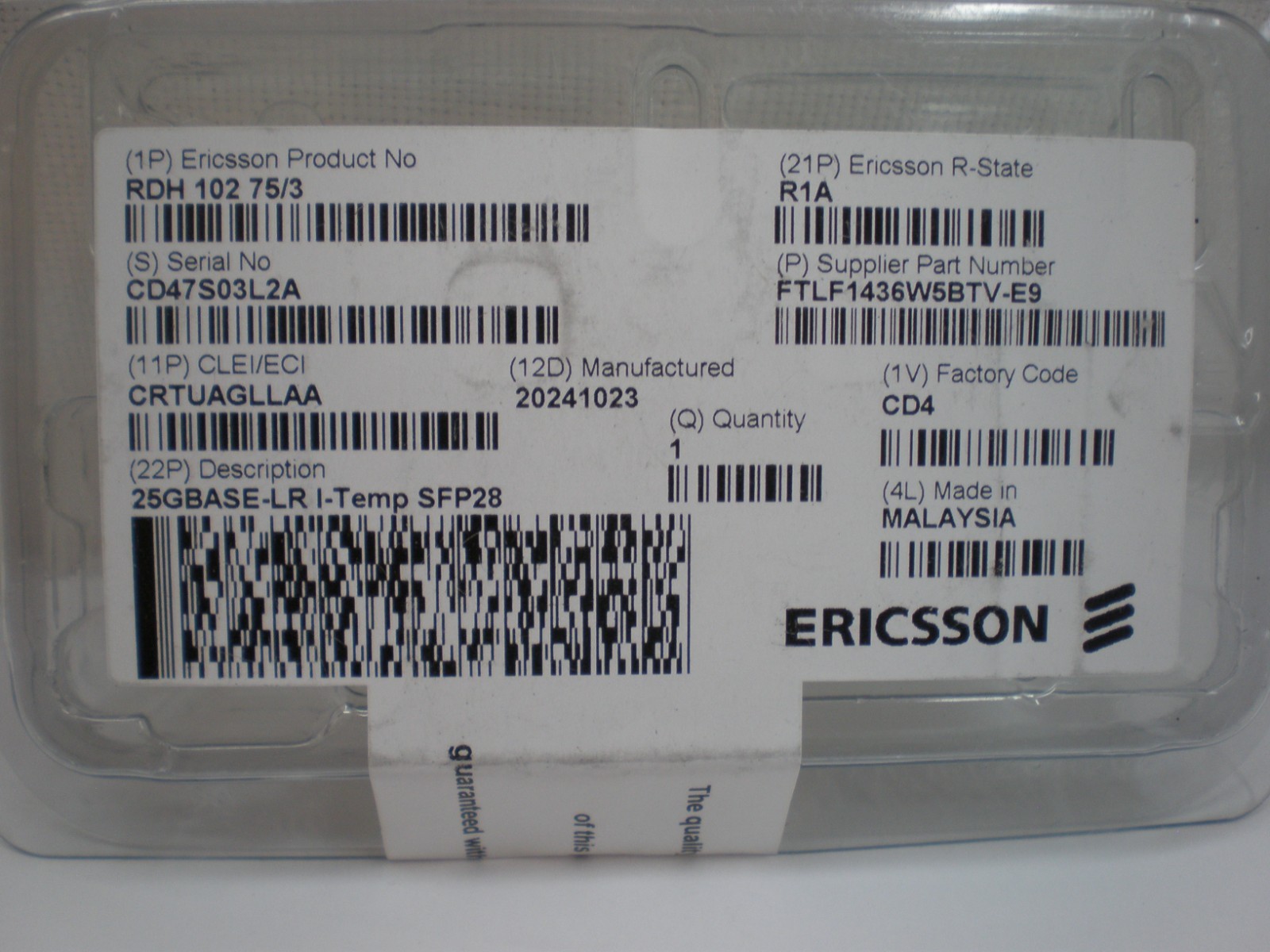 Ericsson RDH10275/3 R1A 25GBASE-LR I-Temp SFP28