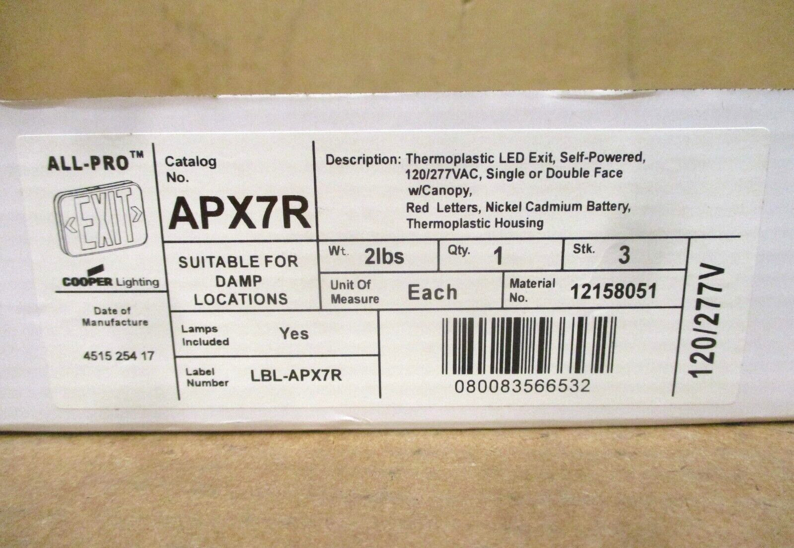 Cooper Lighting APX7R Thermoplastic LED Exit w/ Lamps Included 49870HM