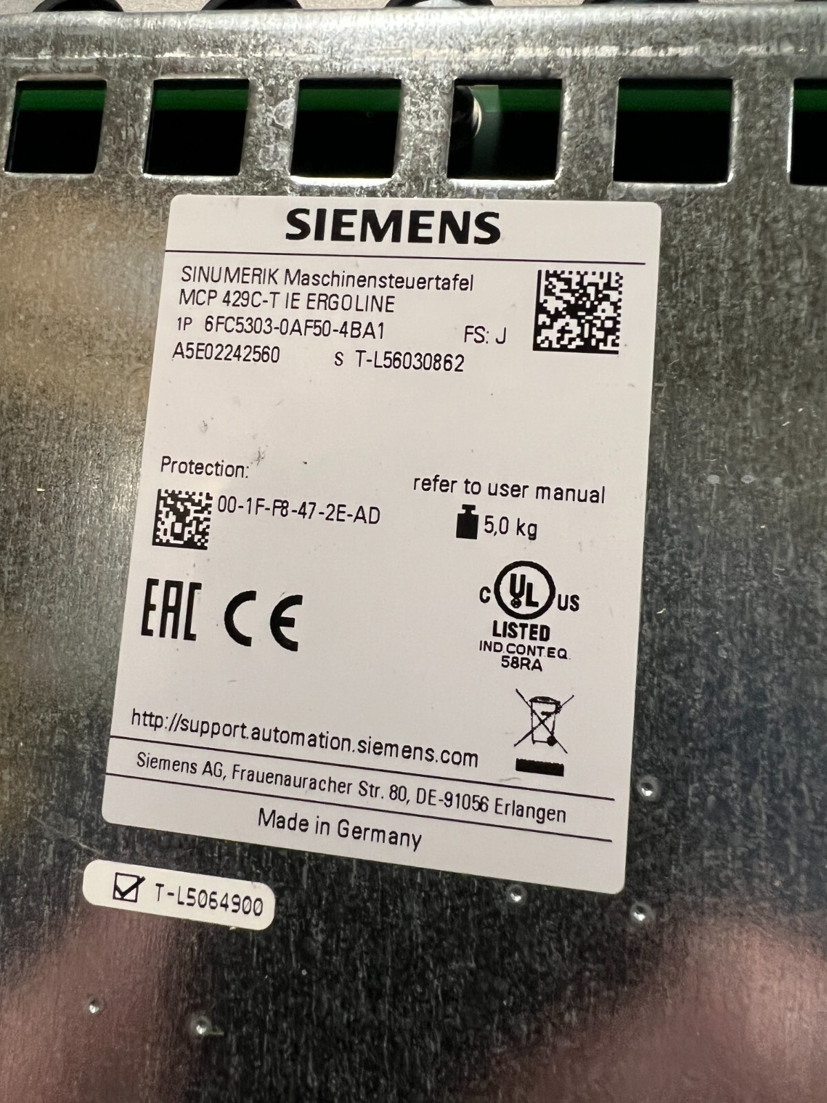 Siemens Sinumerik IE ERGOLINE Control Panel MCP 429C-T 6FC5303-0AF50-4BA1 Ver J