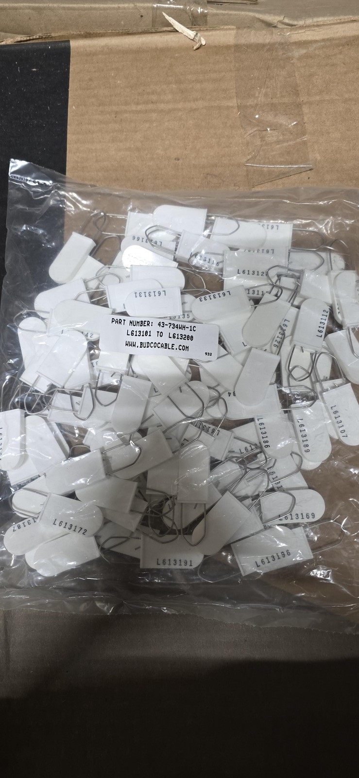 Budco 43-734WH-1C White Numbered Security Cable Wire Seals Lot Of 100 Tags