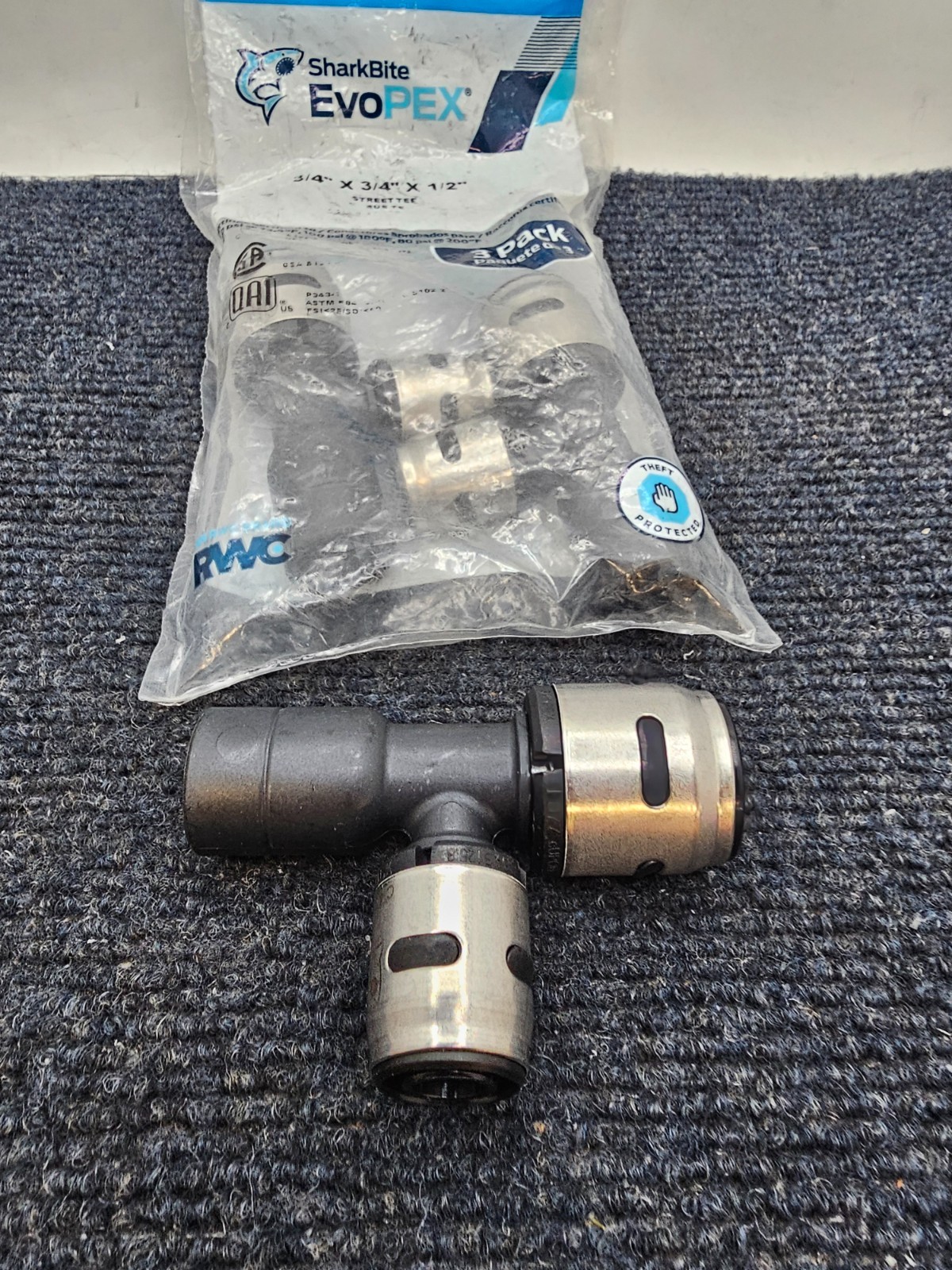 (QTY 3) SHARKBITE EVOPEX K4483WP3: 3/4″ X 3/4″ X 1/2″ STREET TEE