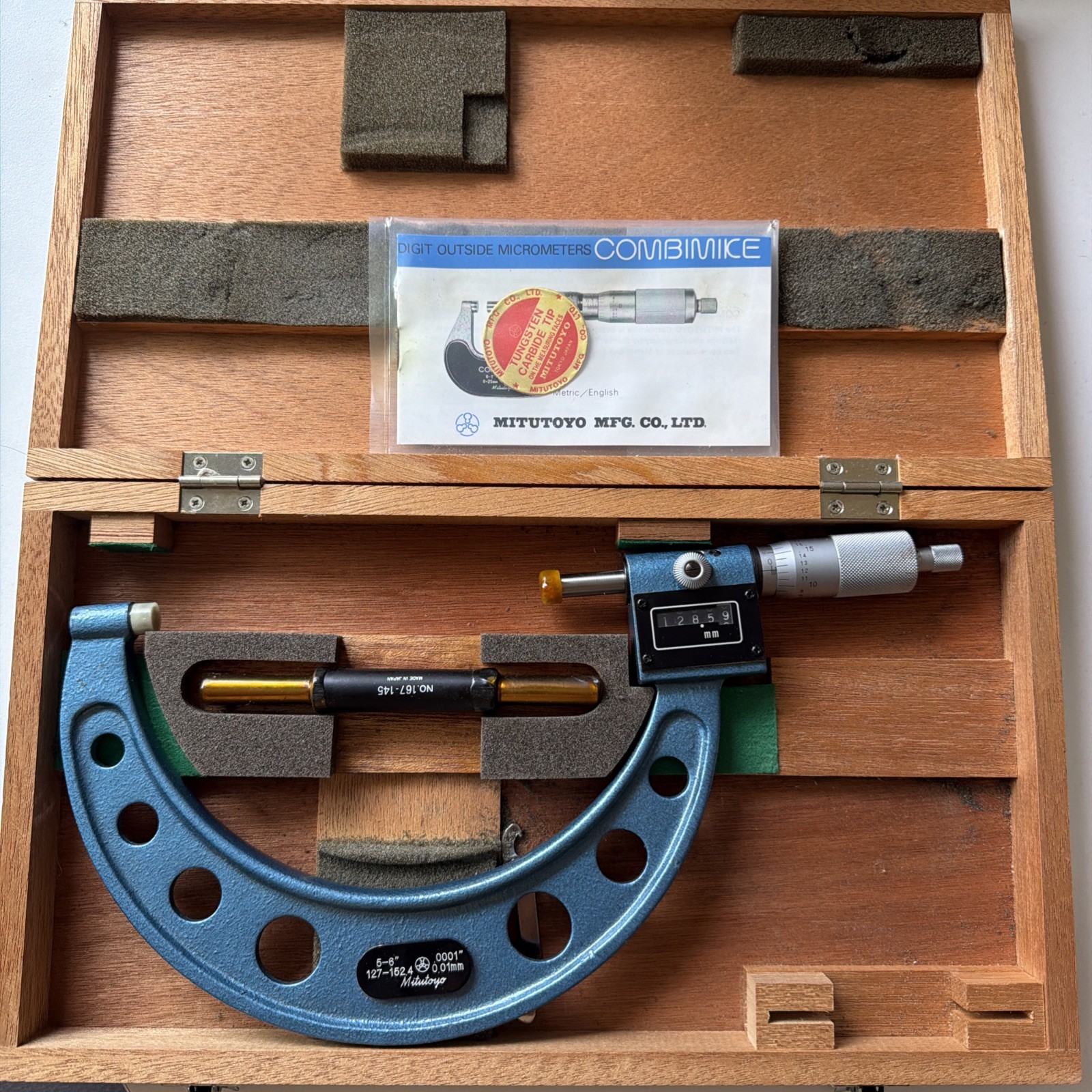 Mitutoyo 5-6” Digit Outside Micrometer 127-152.4mm .0001” w/ Case Vintage Tools
