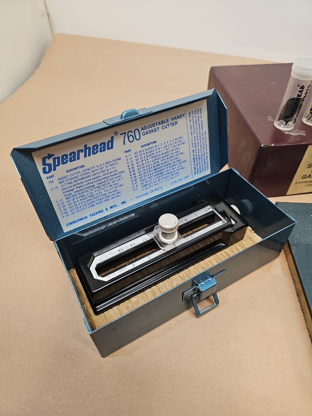 VTG ZIMMERMAN Spearhead 760-A-18 Adjustable Handy Gasket Cutter Set USA W/box