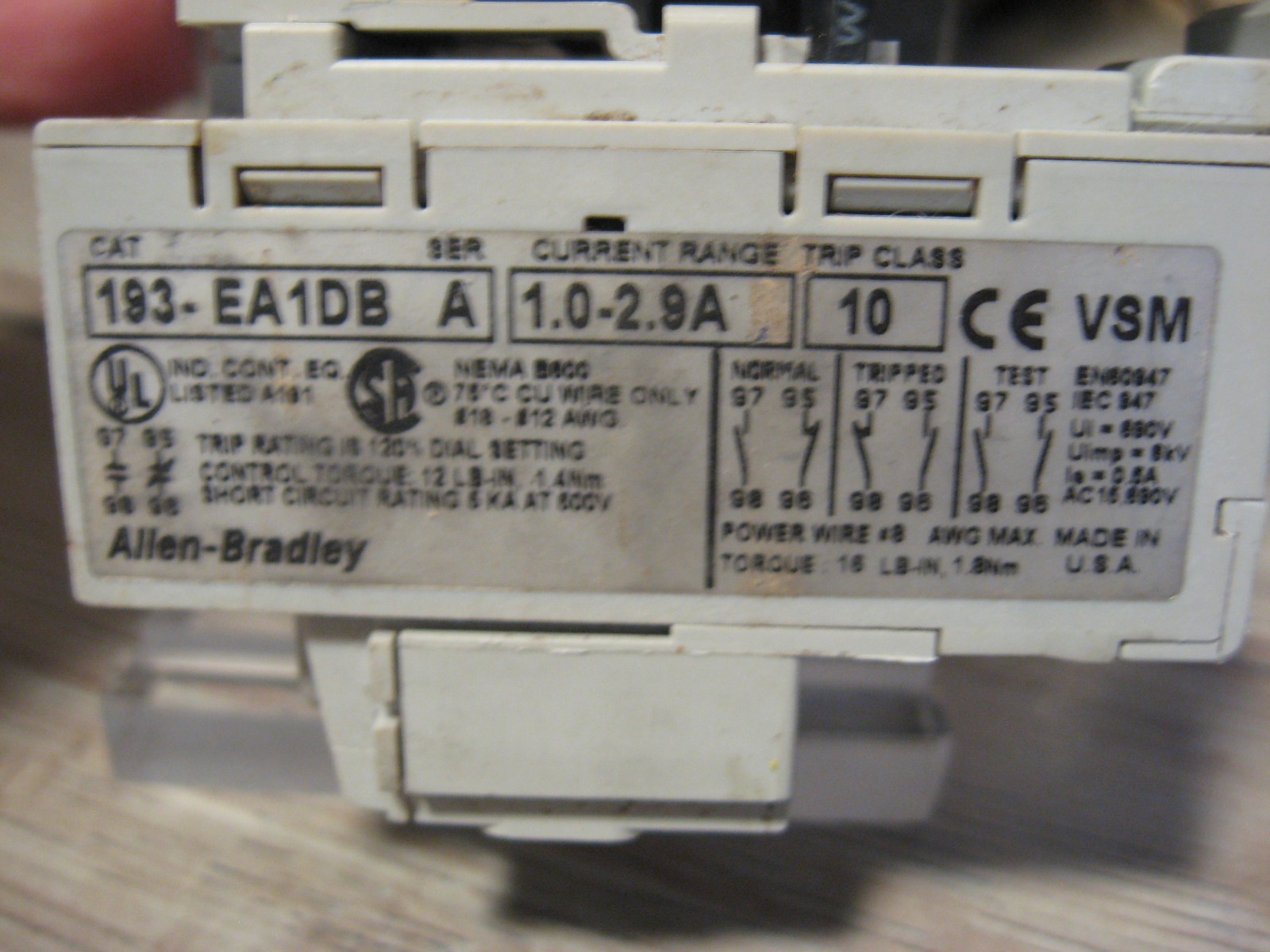 Allen Bradley 100-C09*10 /A Contactor 600V 25A & 193-EA1DB /A Overload Relay