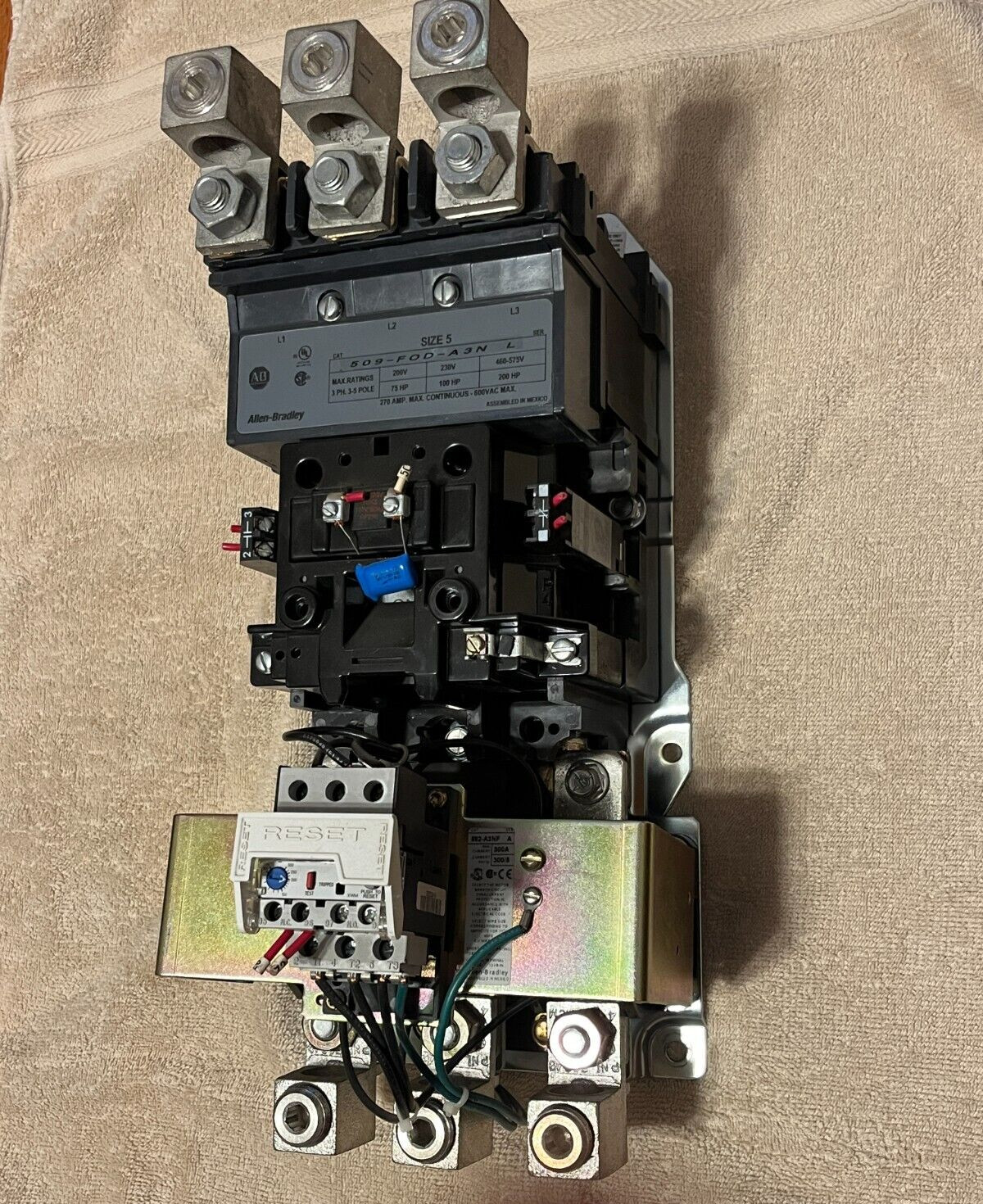 Allen Bradley 509-FOD Size 5 Nema Starter 3PH 509-FOD-A3N, SER L, 270Amp, 600VAC