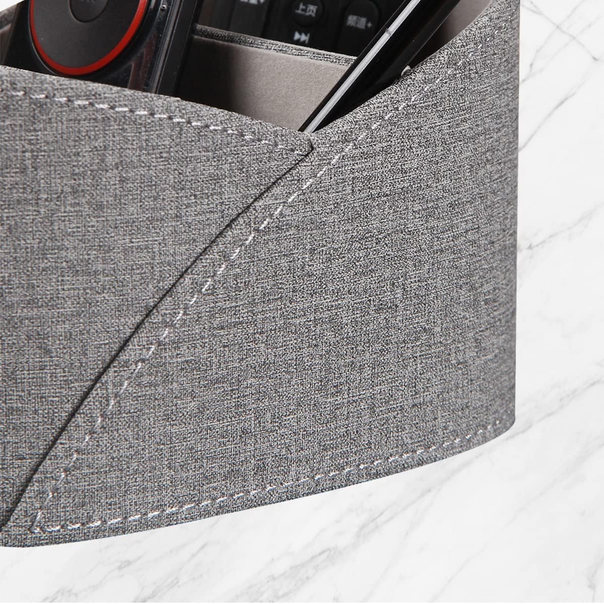 PU Leather Remote Control Holder with 3 Compartments, Remotes Holder, Grey