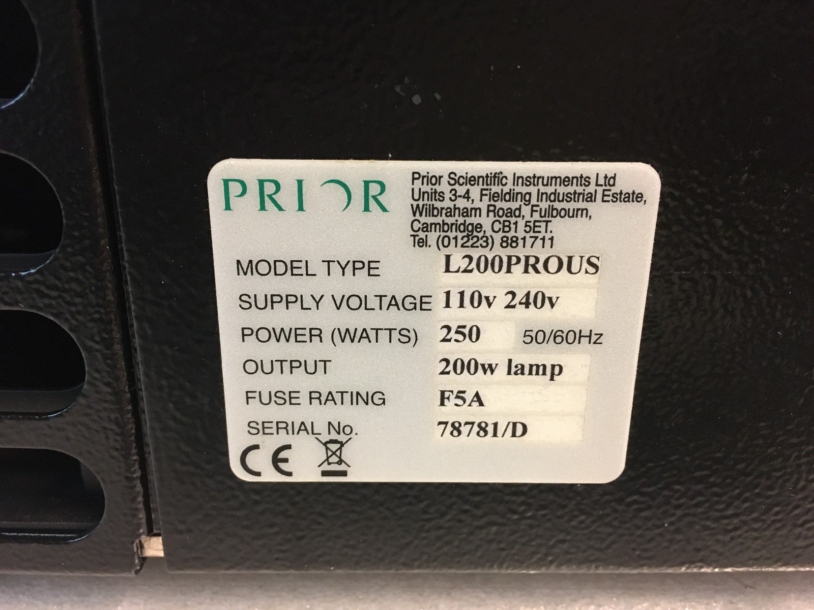 Prior Scientific Lumen 200Pro Model L200PROUS Fluorescence Illuminator AS IS