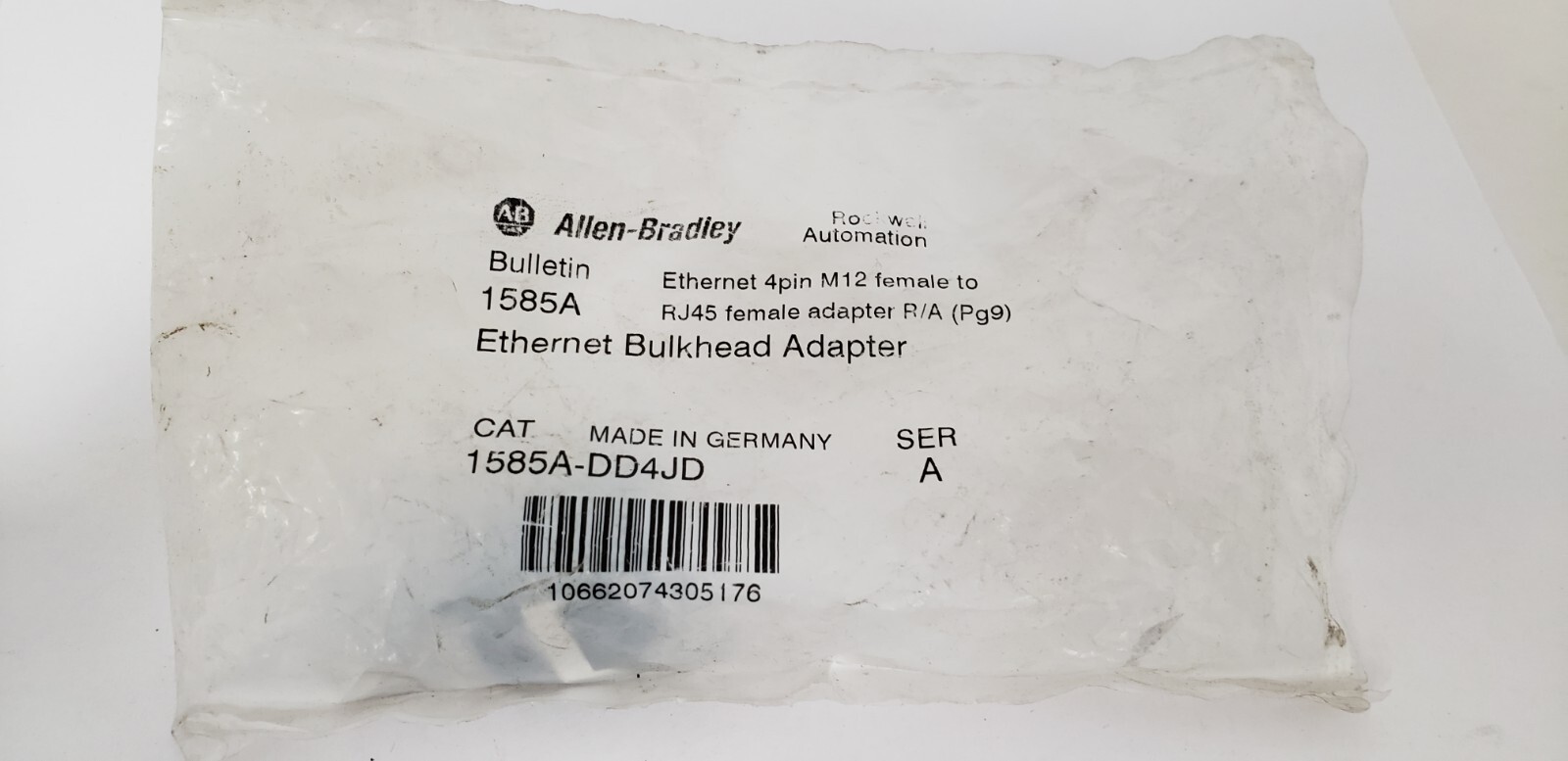 ALLEN BRADLEY 1585A-DD4JD ETHERNET BULKHEAD ADAPTER, 4 PIN M12 SER. A, NIB