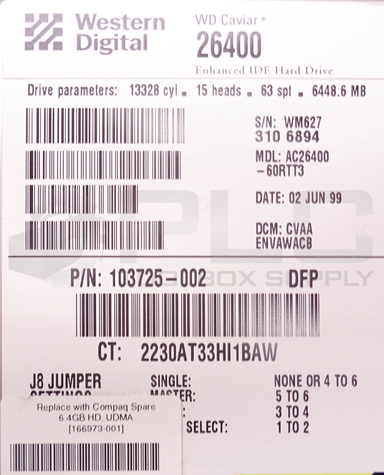 WESTERN DIGITAL 103725-002 CAVIAR 26400 HARD DRIVE HDD, 6.4GB