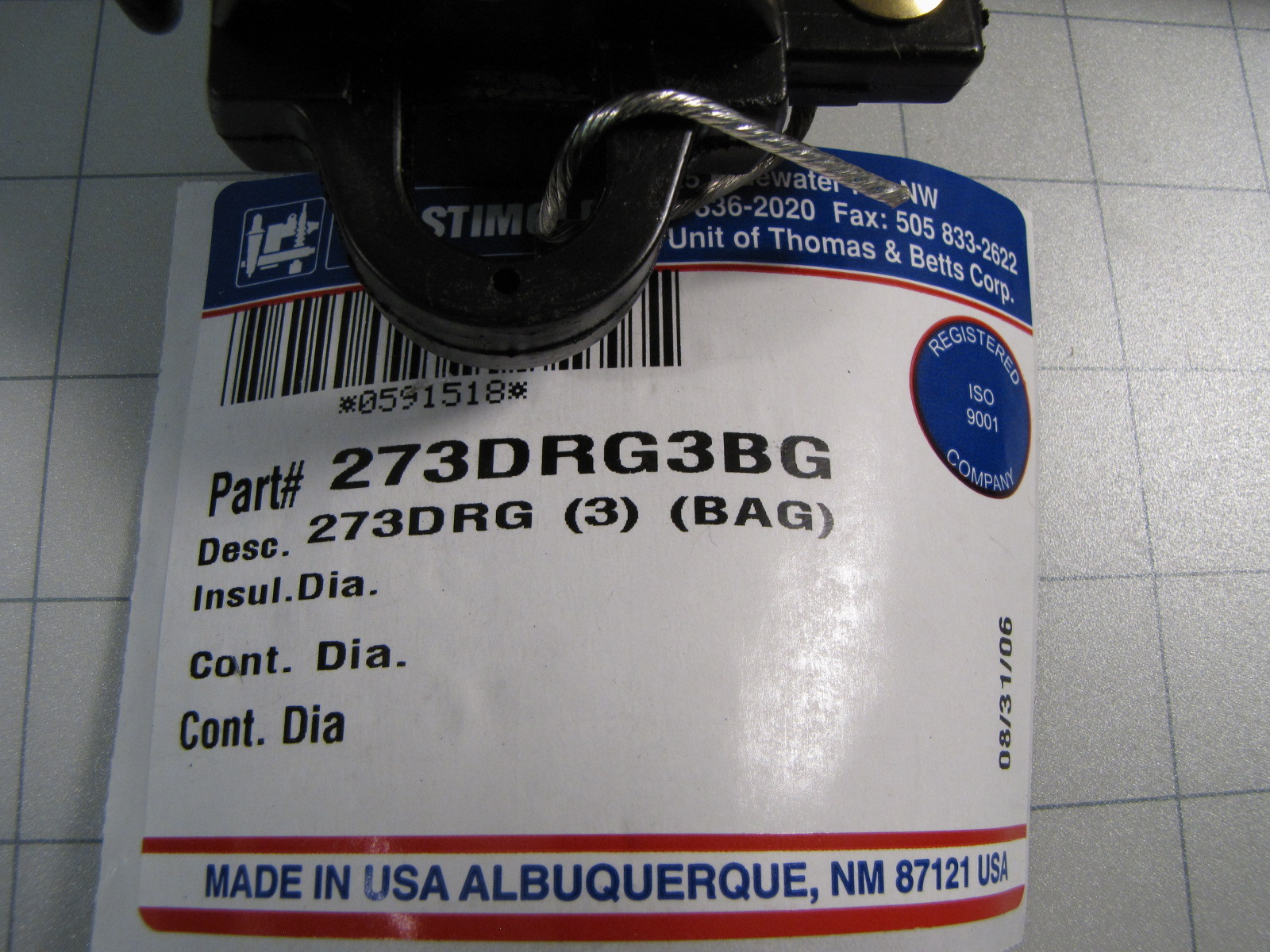 Elastimold Insulated Cap w/ Ground Lead 273DRG3BG / 273DRG 3 Bag NEW
