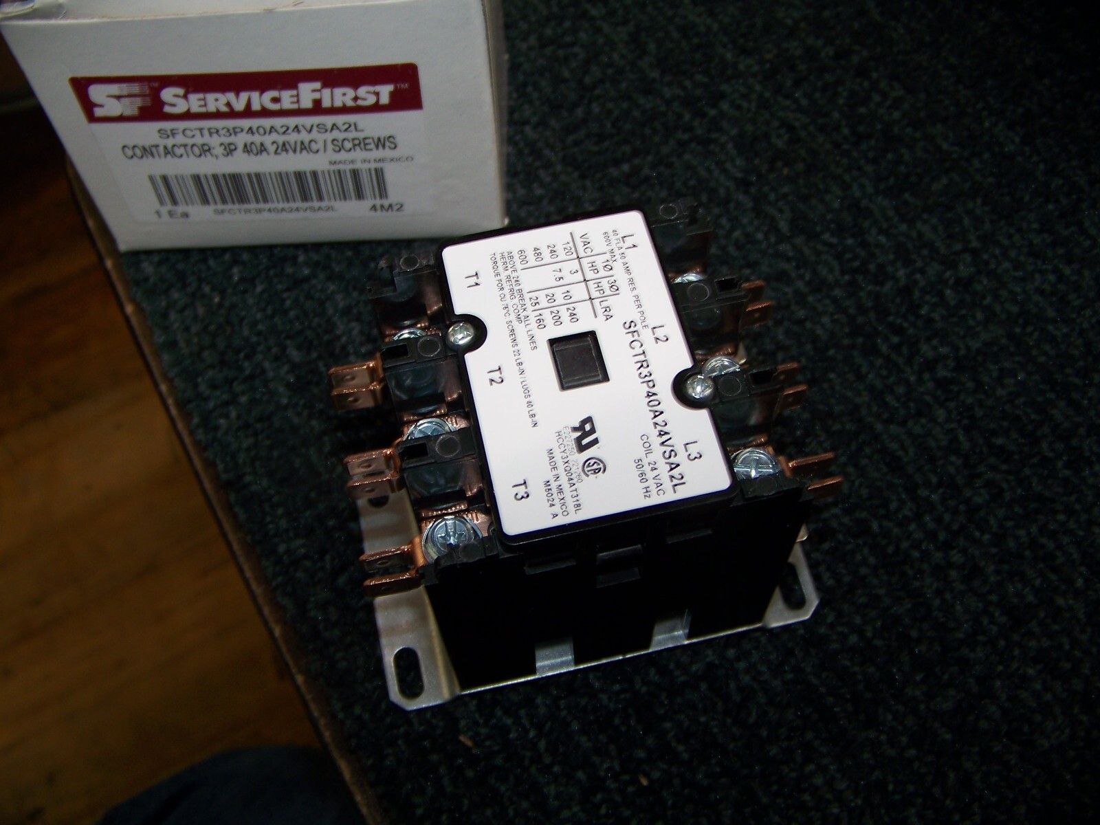 Service First Contactor 3P 40A 24 VAC / Screws SFCTR3P40A24VSA2L New