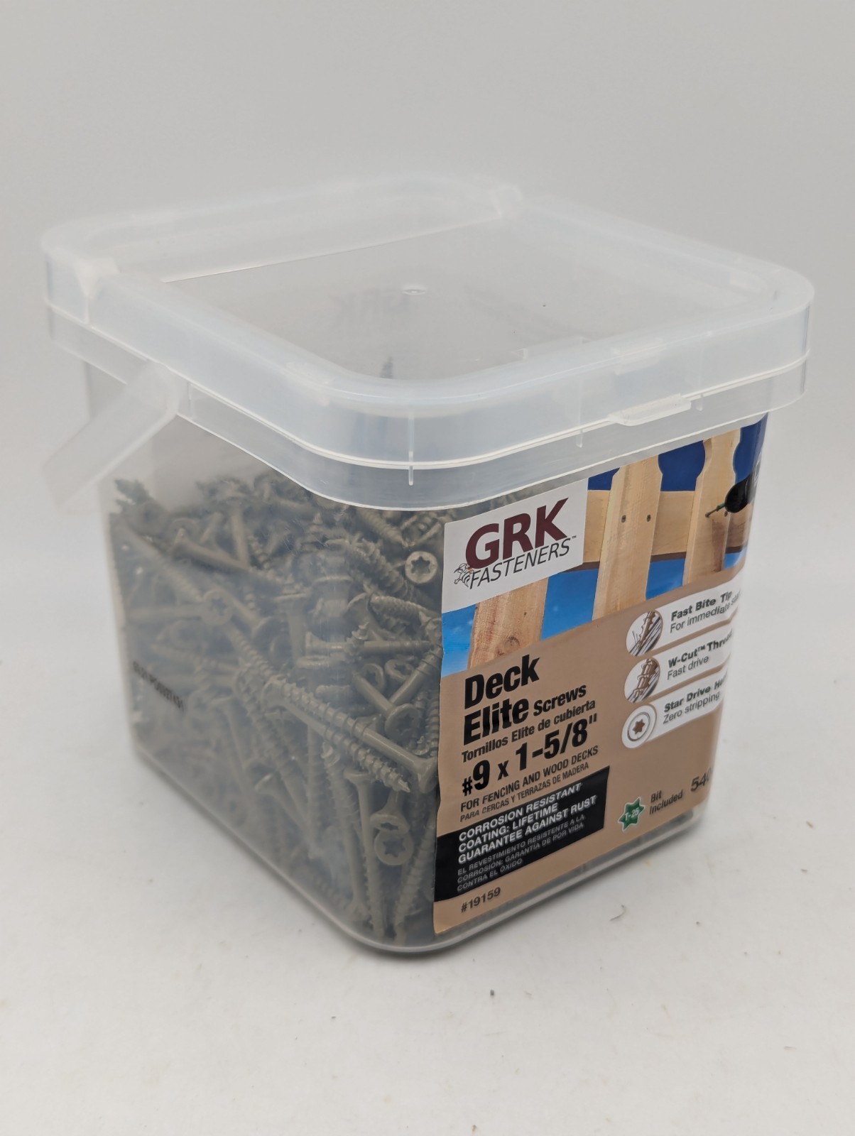 GRK 19159 Deck Elite Screws #9 Torx 1-5/8″ Bugle Head, T25 Bit Included, 540 Pcs