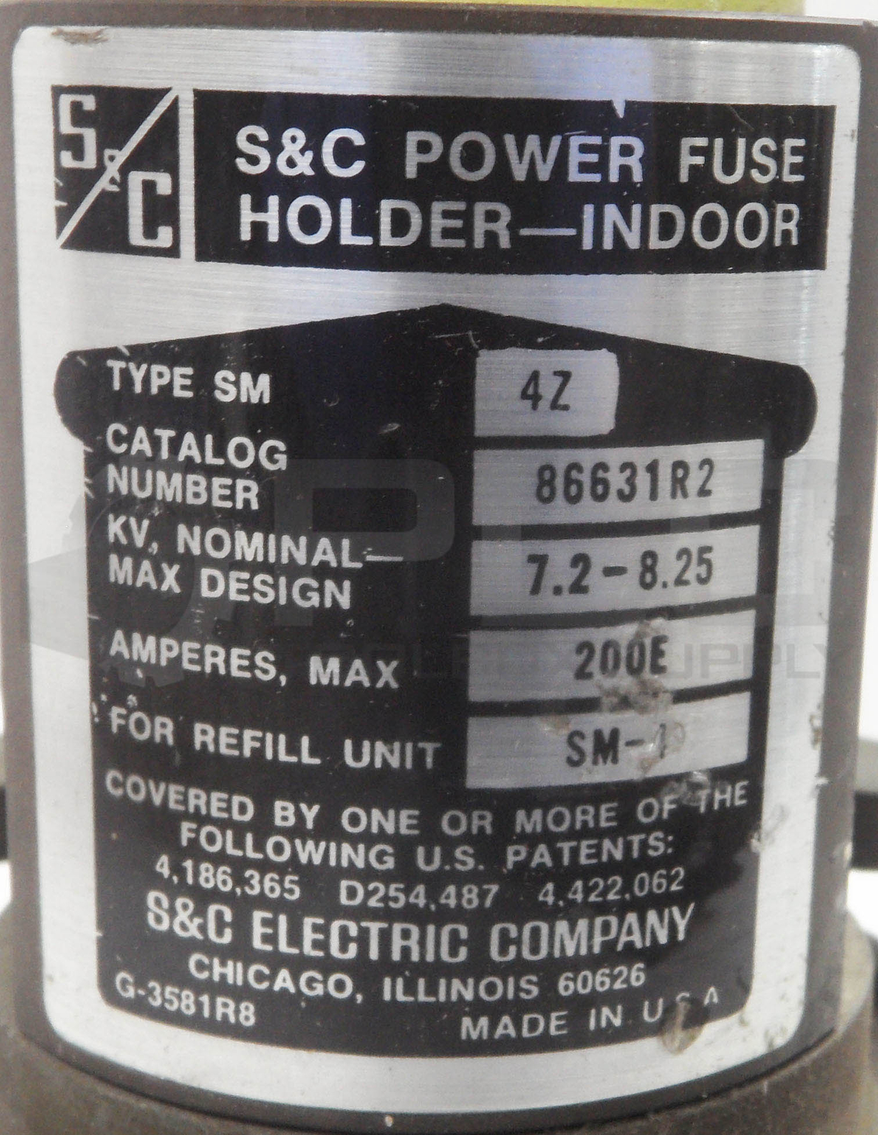 S&C ELECTRIC 86631R2 FUSE HOLDER TYPE SM 4Z 7.2-8.25KV 200E AMPERES W/ SILENCER