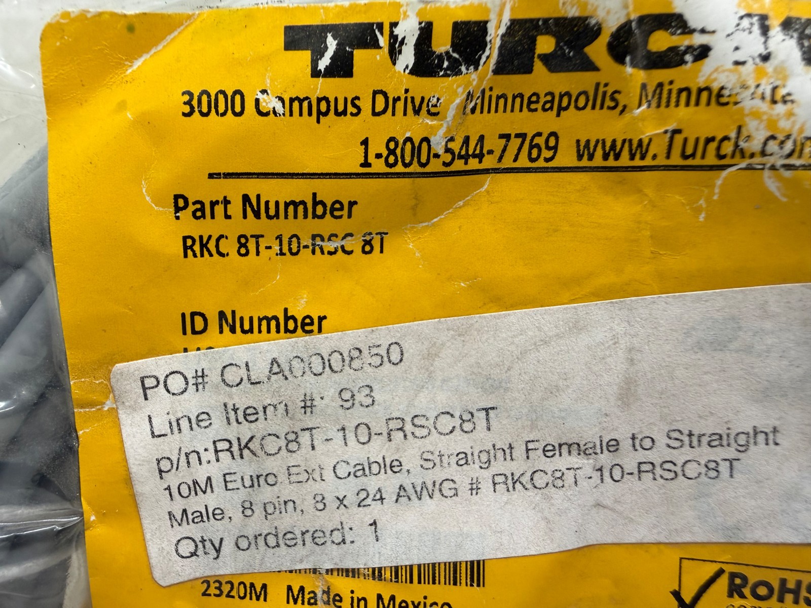 NEW IN BAG! TURCK DOUDLE-ENDED MALE/FEMALE CORDSET RKC 8T-10-RSC 8T U99-11861