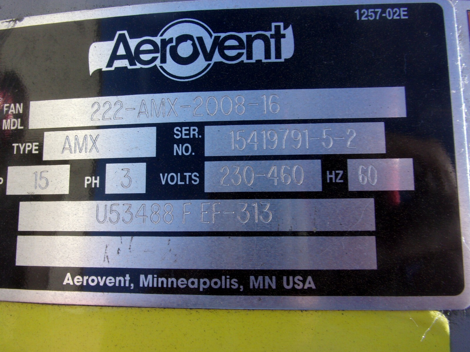 Aerovent 222-AMX-200-16 Type AMX Blower Fan , 15HP , 1765 RPM , 230/460V