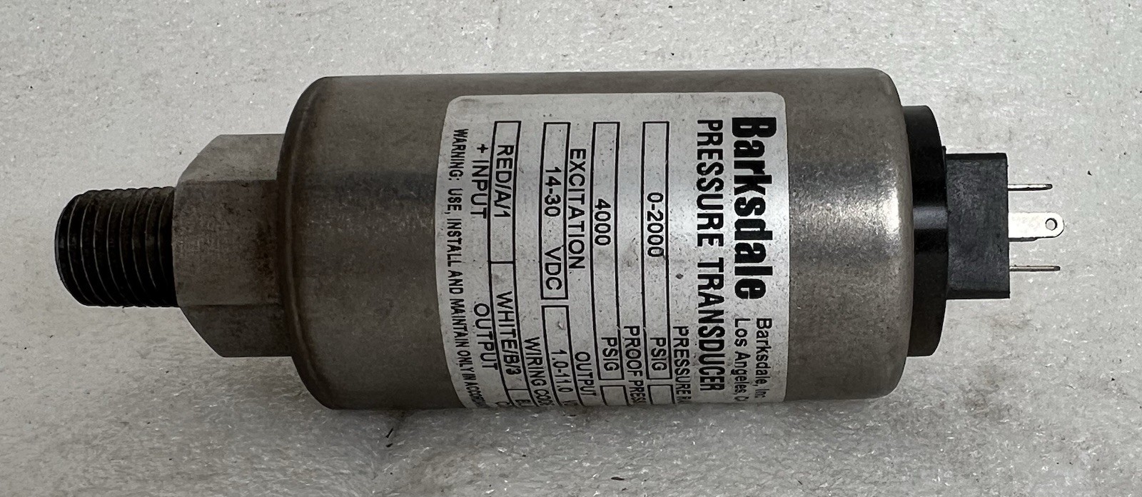 Barksdale Pressure Transducer 426H4-12 New 0-2000 PSIG 0-138 Bar Quick Ship