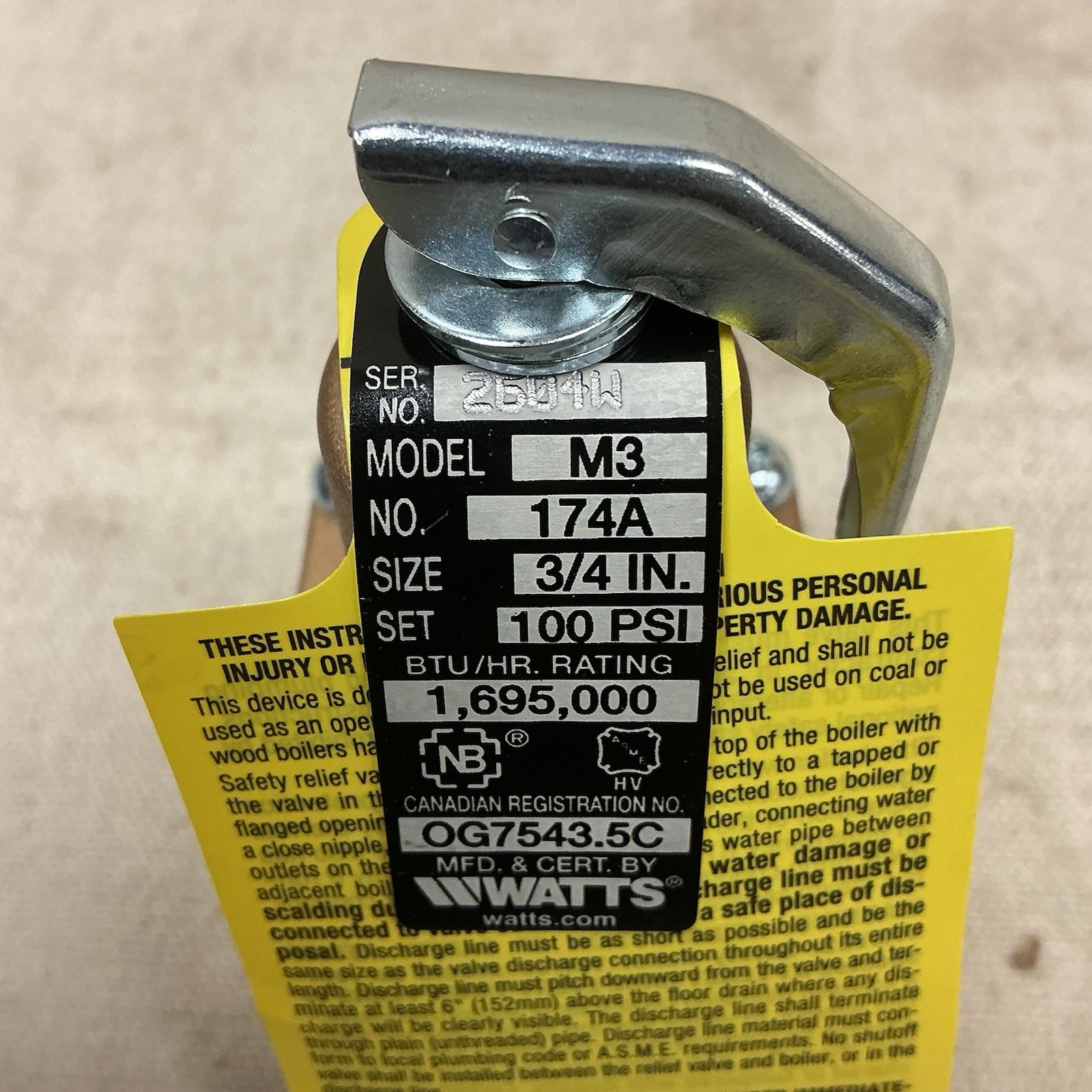 WATTS 3/4 174A 100 FS Relief Valve 3/4″ x 3/4″ 150psi