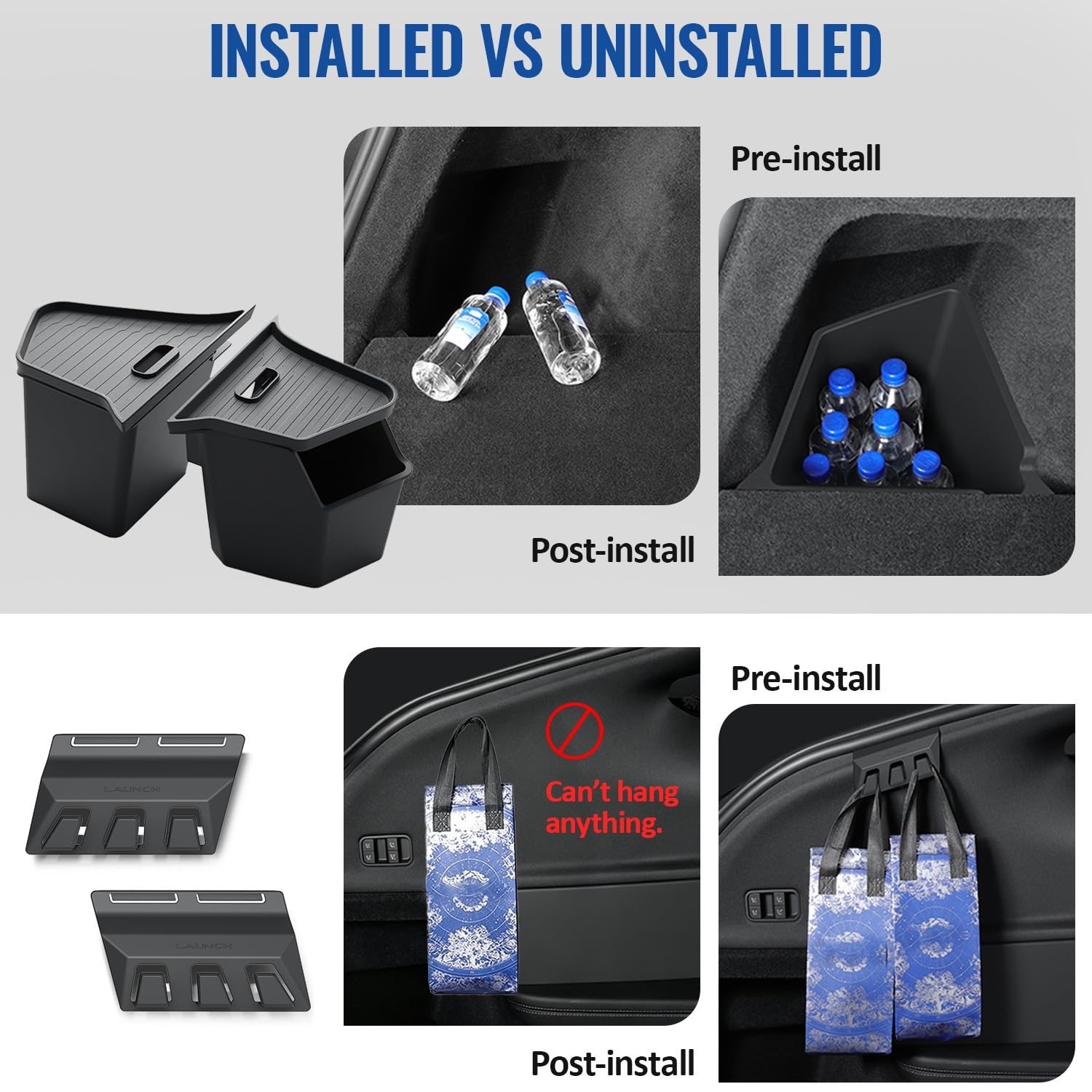 GEEDAR Tesla Model Y Juniper Trunk Organizer Set, 2 Trunk Storage Bins with T…