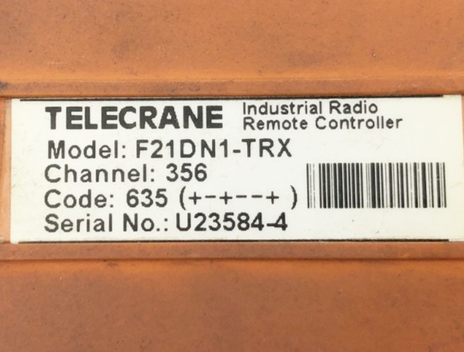Telecrane F21DN1-TRX Radio Remote Controller Channel: 356 (For Parts Only)