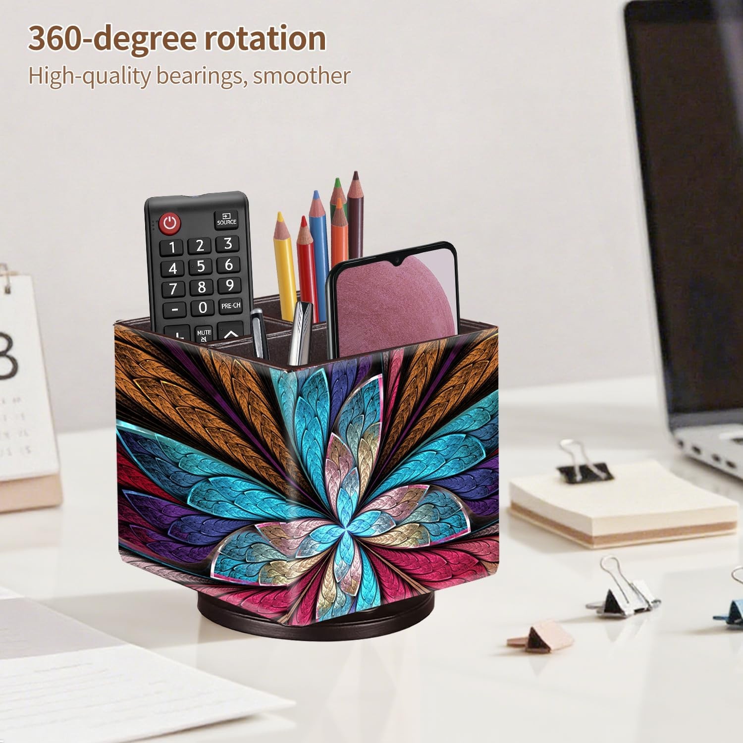YAPISHI Remote Control Holder TV Caddy for Square, Flower Fractal