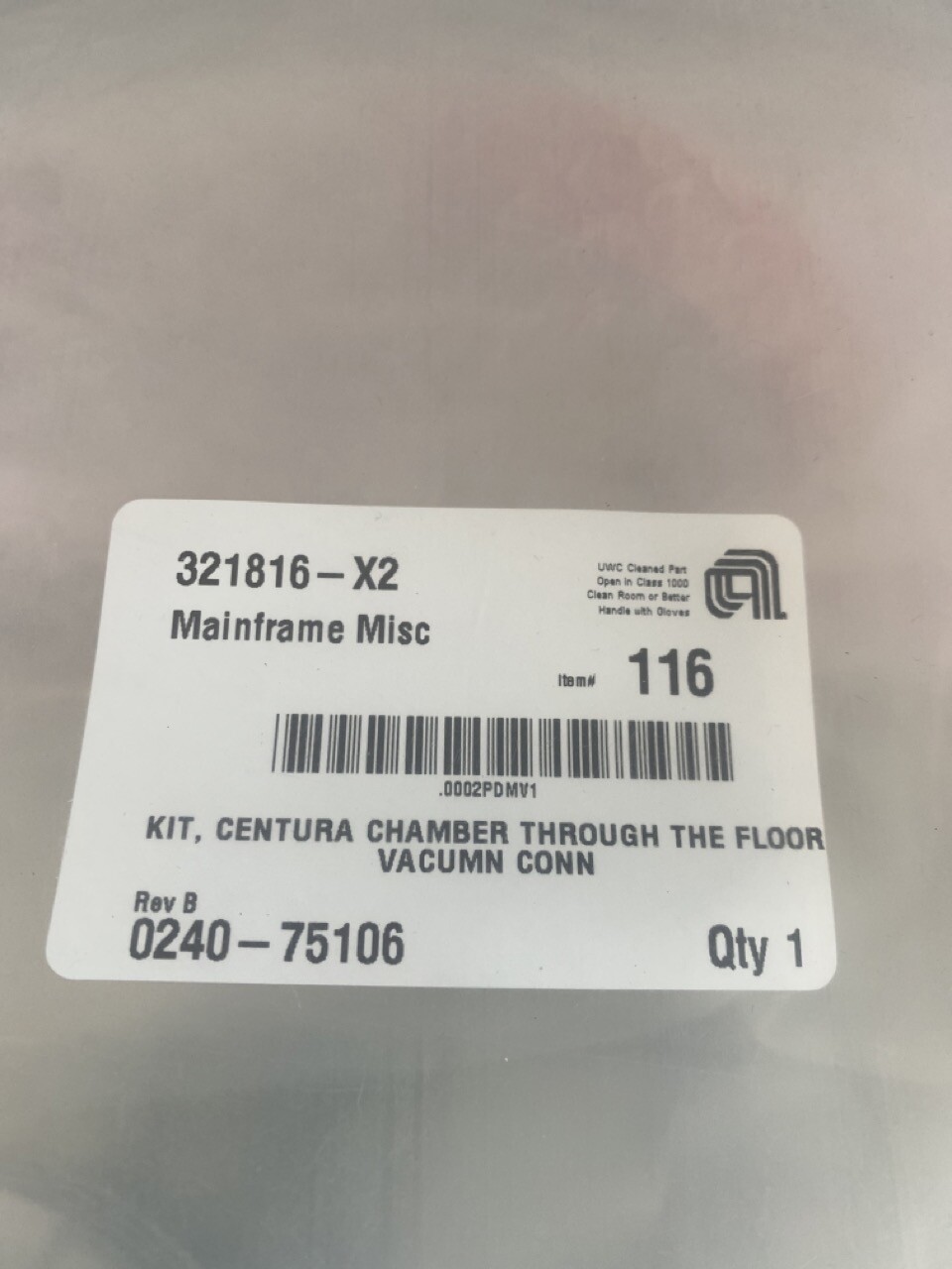 Applied Materials Kit, Centura Chamber Through the Floor Vacuum Copnn0240-75106