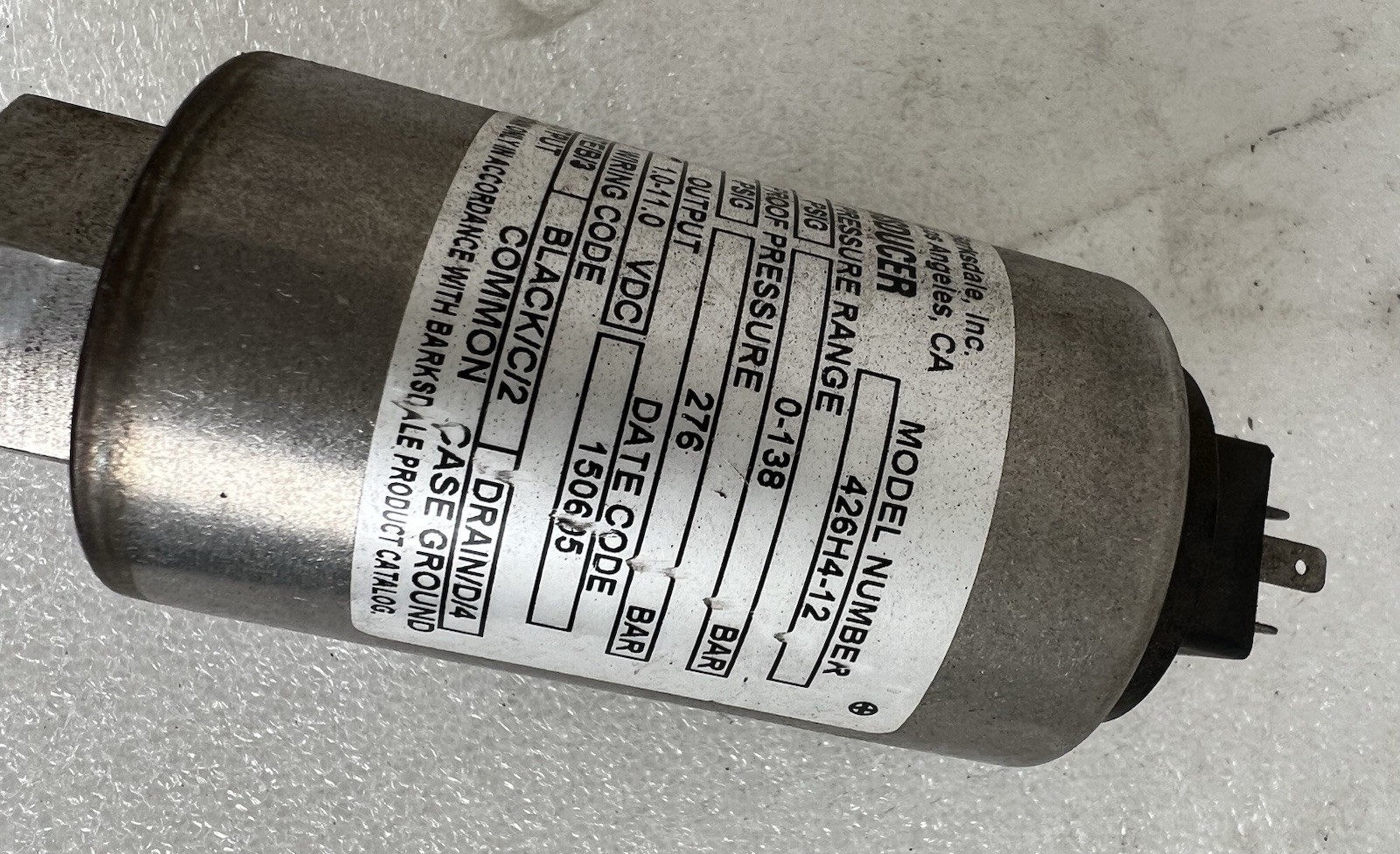 Barksdale Pressure Transducer 426H4-12 New 0-2000 PSIG 0-138 Bar Quick Ship