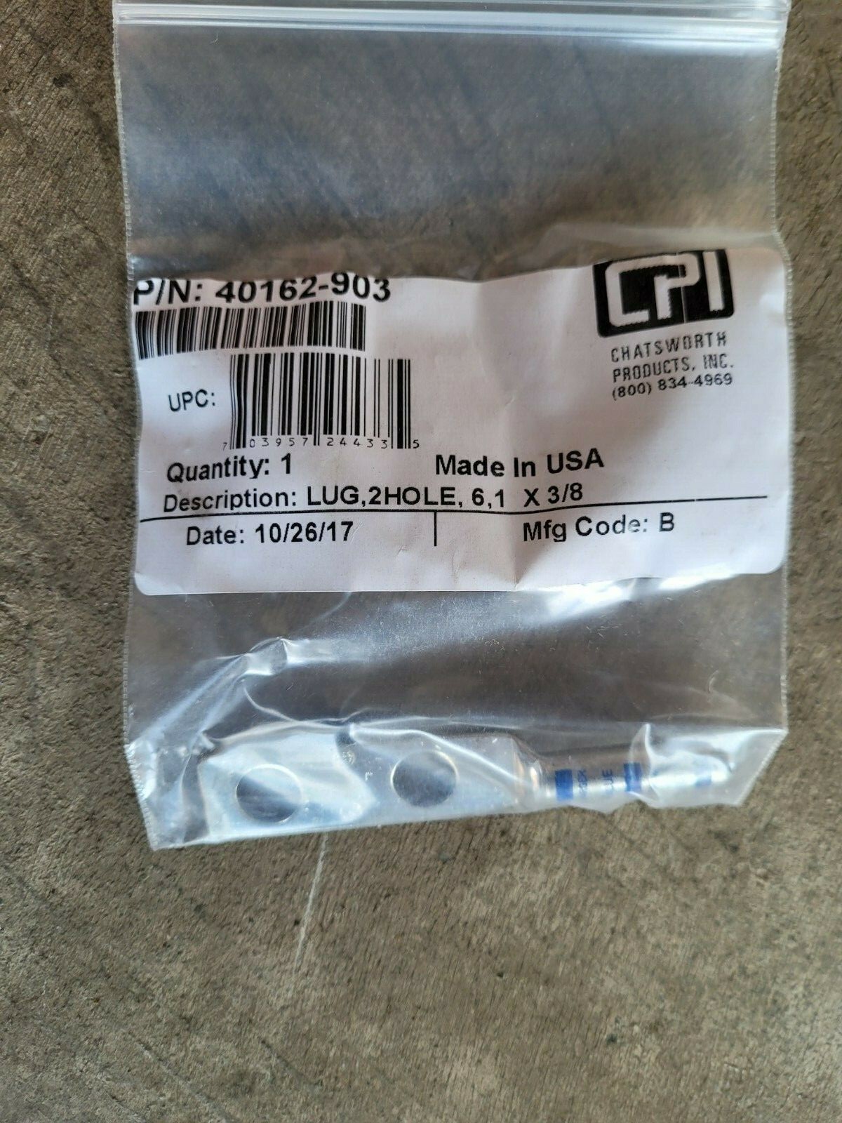 Brand New Pack of 13 Chatsworth 40162-903 2-Hole Ground Lug 6,1, X 3/8”