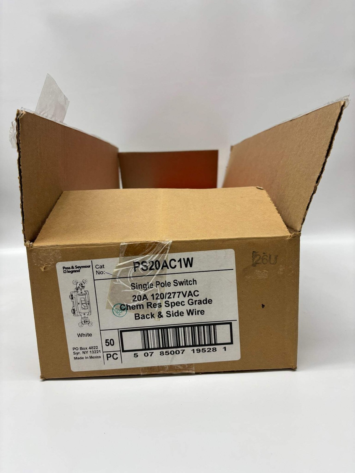 Legrand PS20A1W – 20 A Single-Pole Toggle Switch, White Finish (50 Pack)