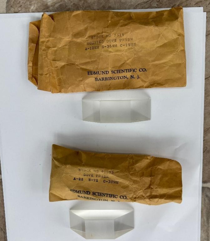 Two vintage Edmund Scientific DOVE PRISMS no. 32331 and no. 40605, free shipping