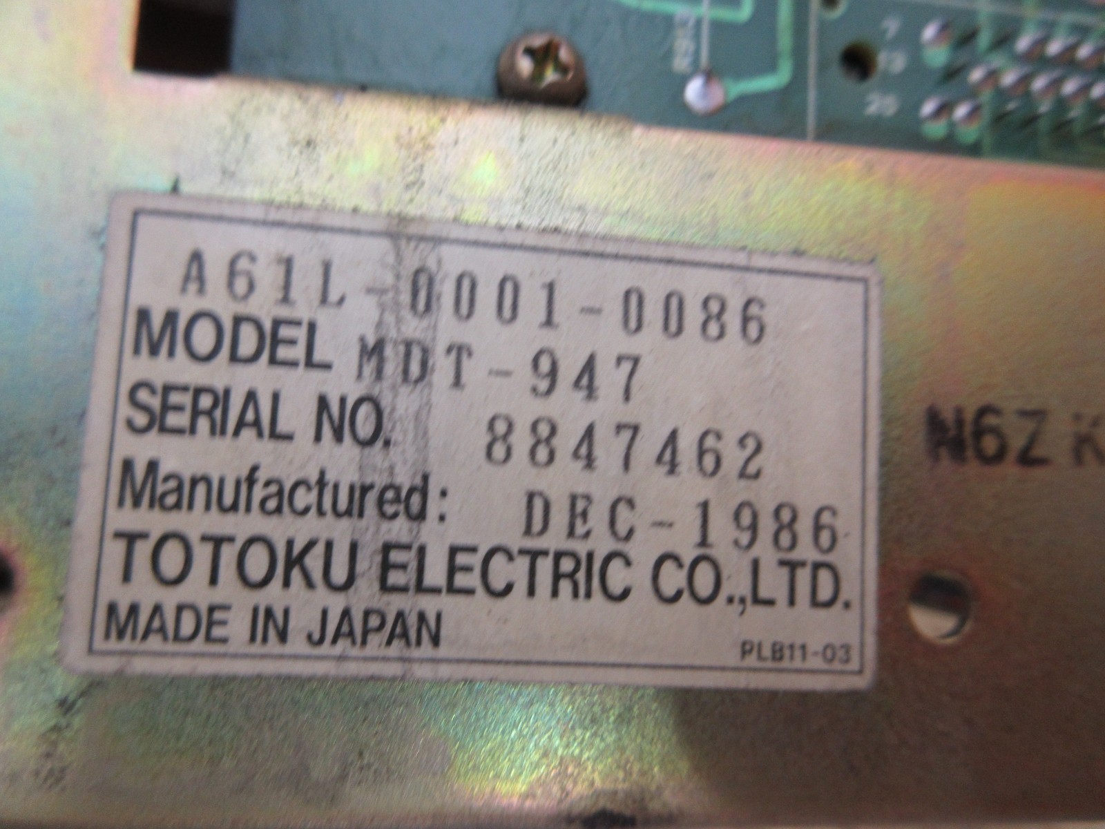 TOTOKU A61L-0001-0086 MDT-947 MONITOR DISPLAY CNC