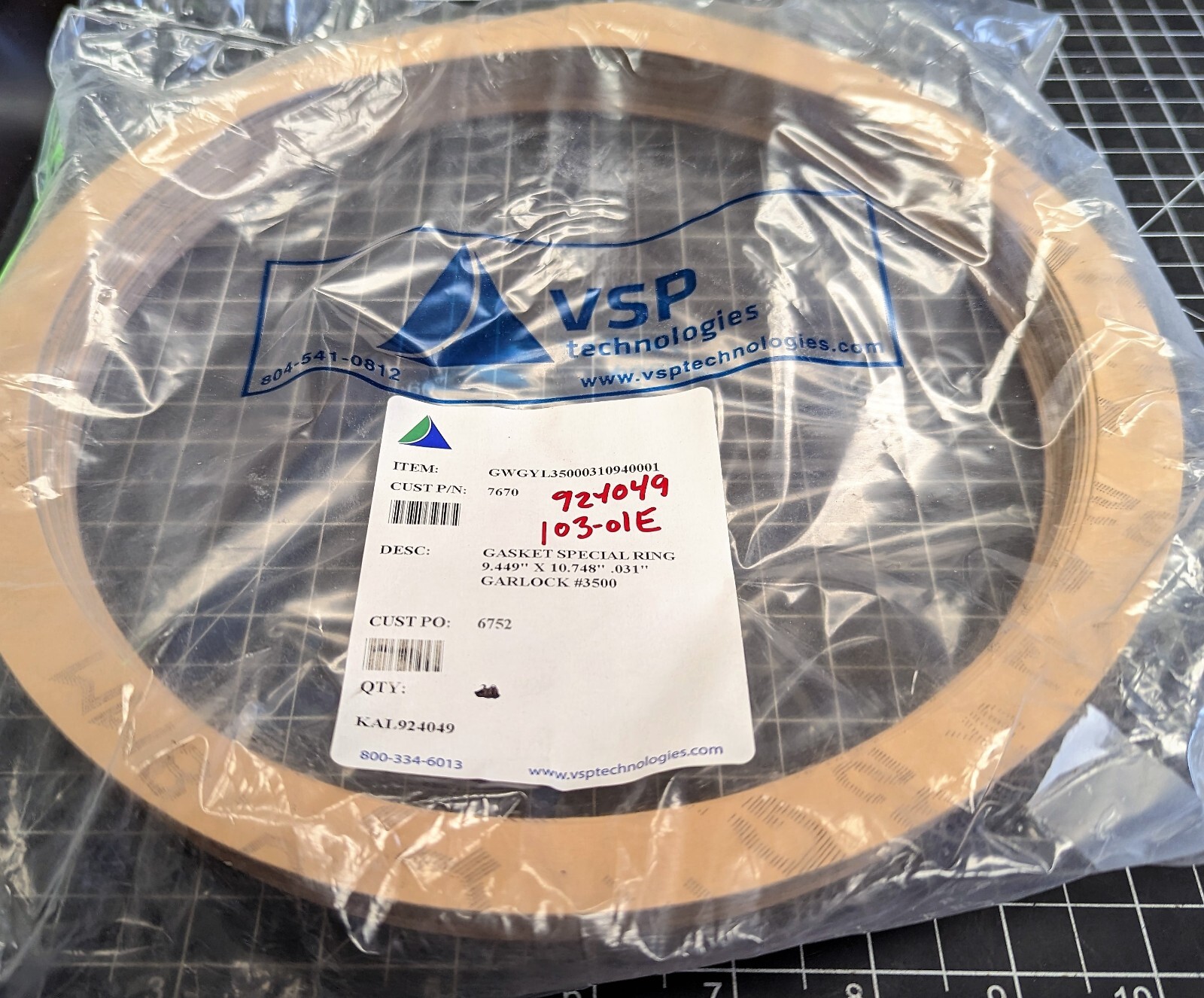 (10 PACK) 9.449” ID X 10.748” OD Ring Gasket GARLOCK GYLON 1/32” Thick [C4S2]